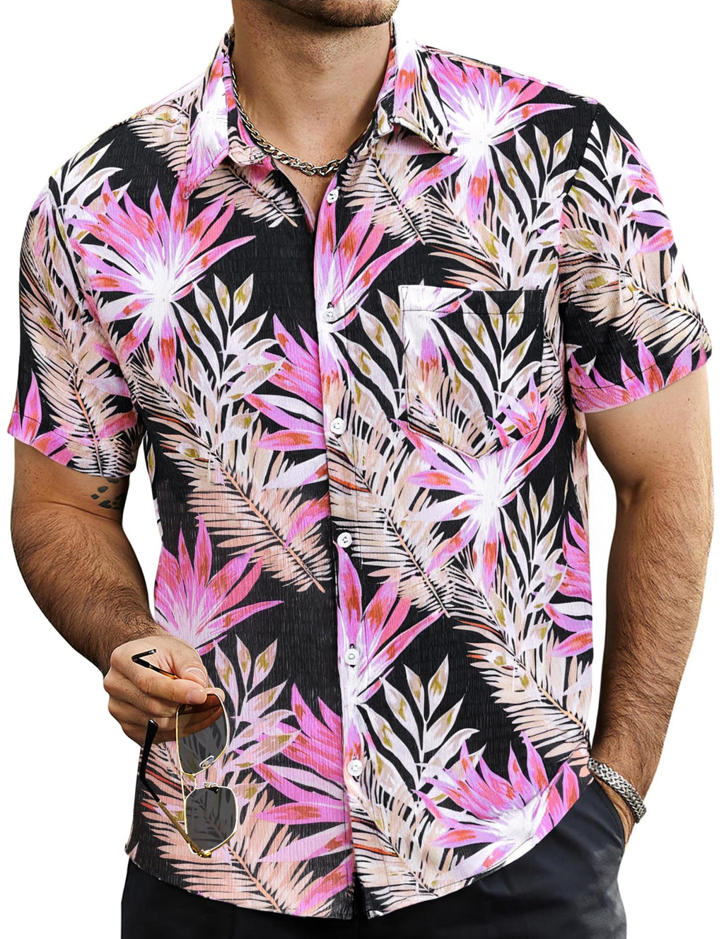 VATPAVE Mens Summer Striped Shirts Button Down Short Sleeve Vintage Beach Hawaiian Shirts with Pocket