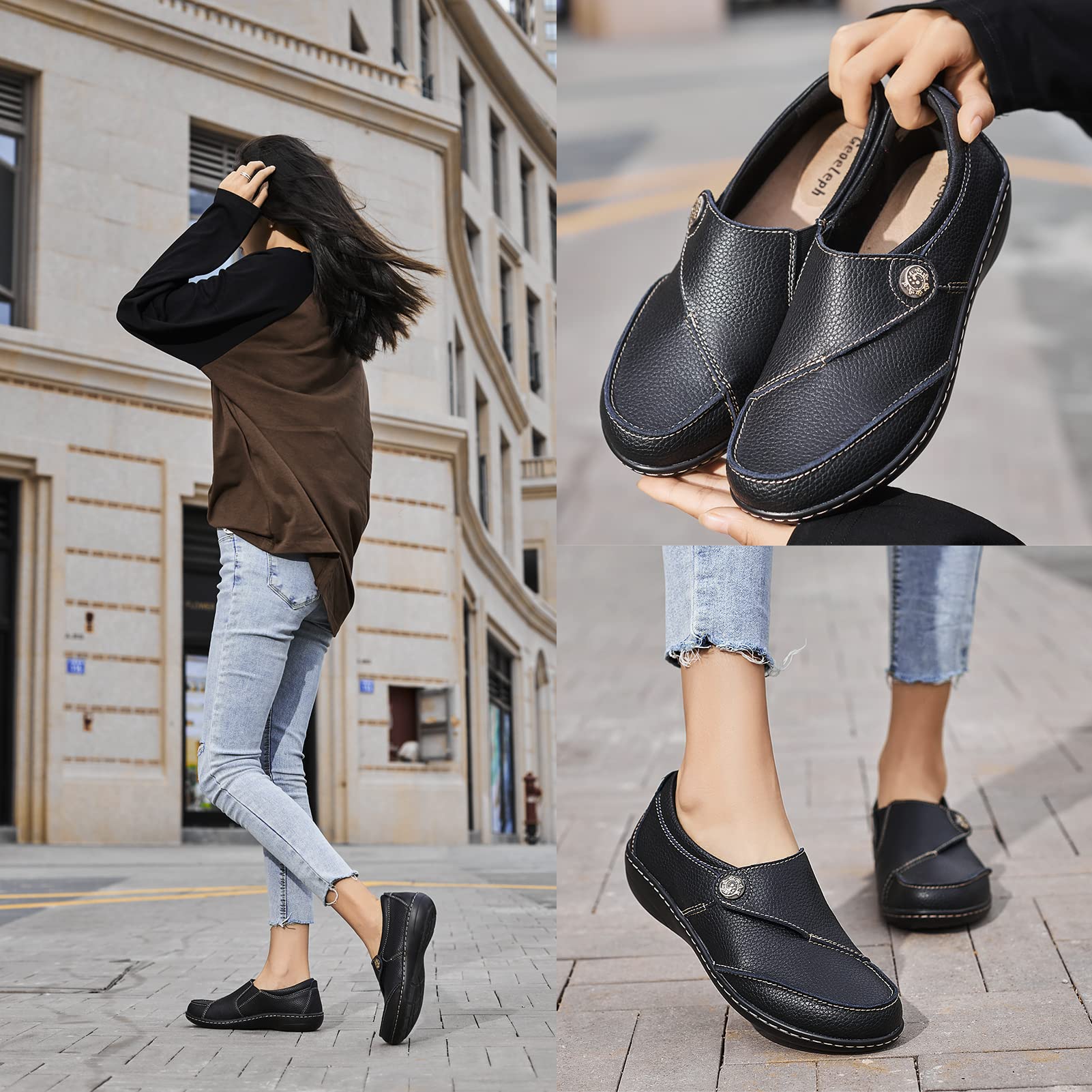 Geoeleph Women's Loafers Casual Slip-Ons Comfort Walking Flats Leather Driving Moccasins