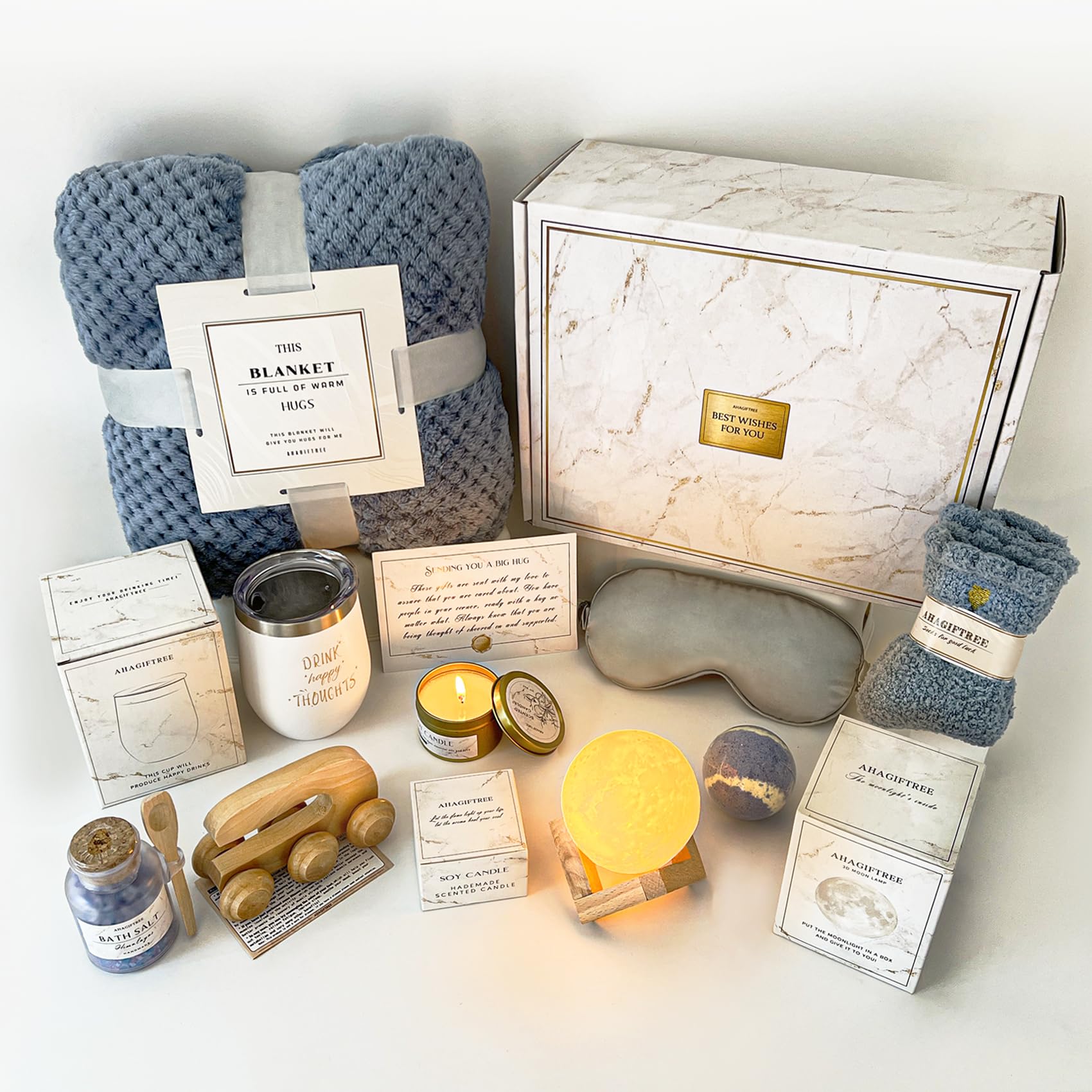 AHAGIFTREE Gift Baskets for Women,11PC Care Package with Moon Lamp,Grief,Get Well Soon After Surgery,Birthday,Think of You,Thank You,Sympathy
