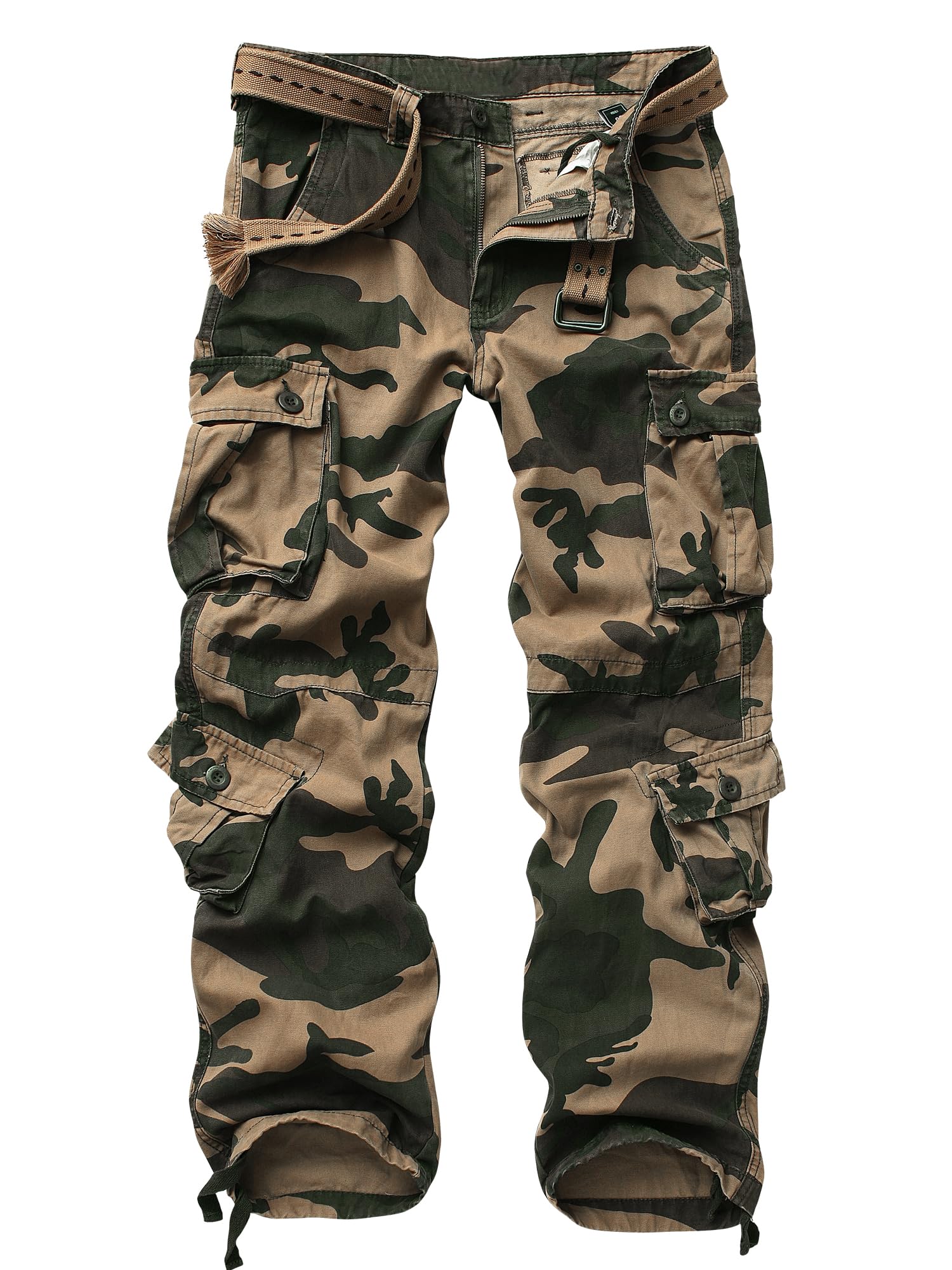 AKHIKING Men's Camo Cargo Work Pants Cotton Tactical Ripstop Casual Combat Pants with 8 Pockets