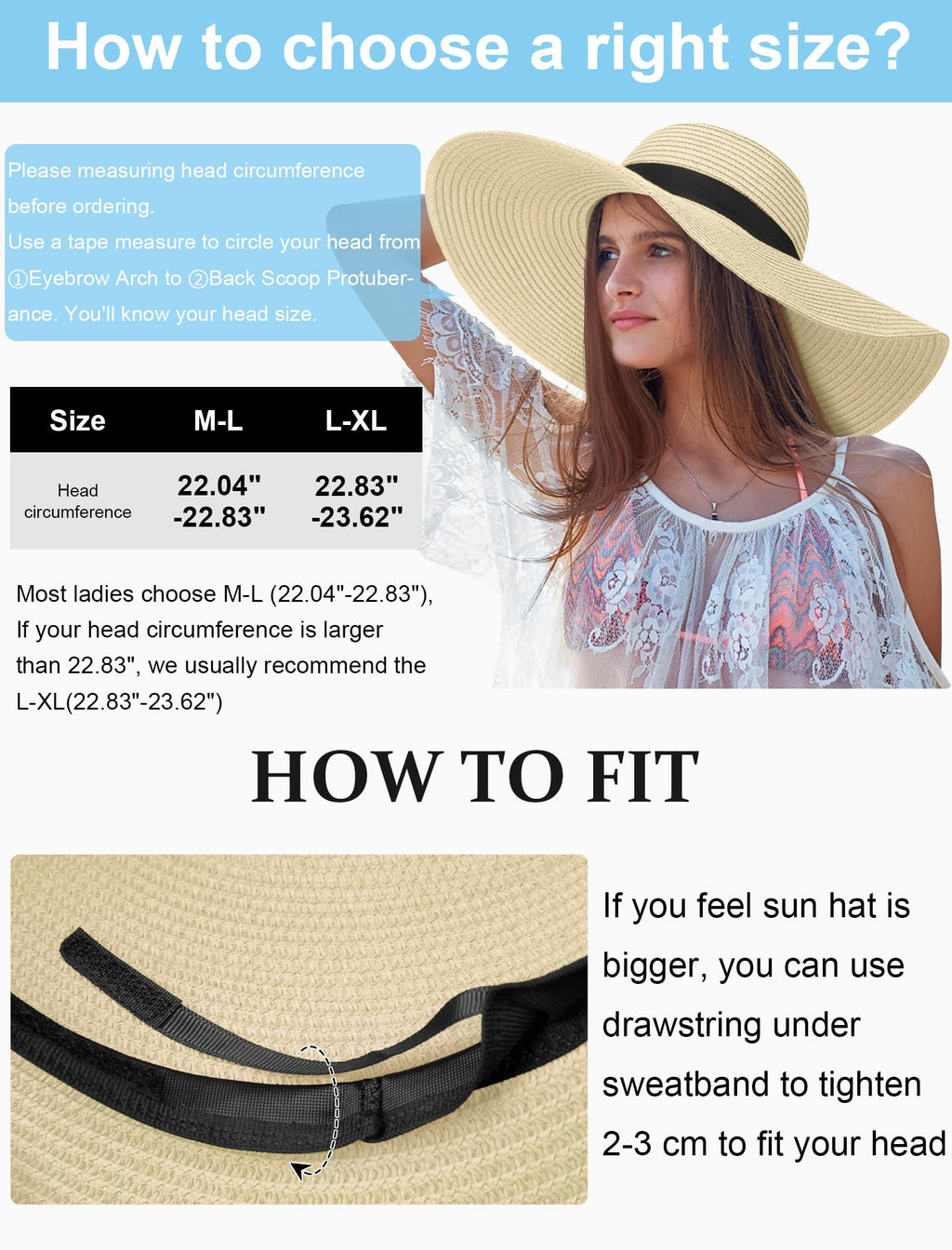 Senker Fashion Sun Hats for Women Oversize Wide Brim Straw Beach Hat Floppy Foldable Roll-Up Summer Vacation UPF 50+