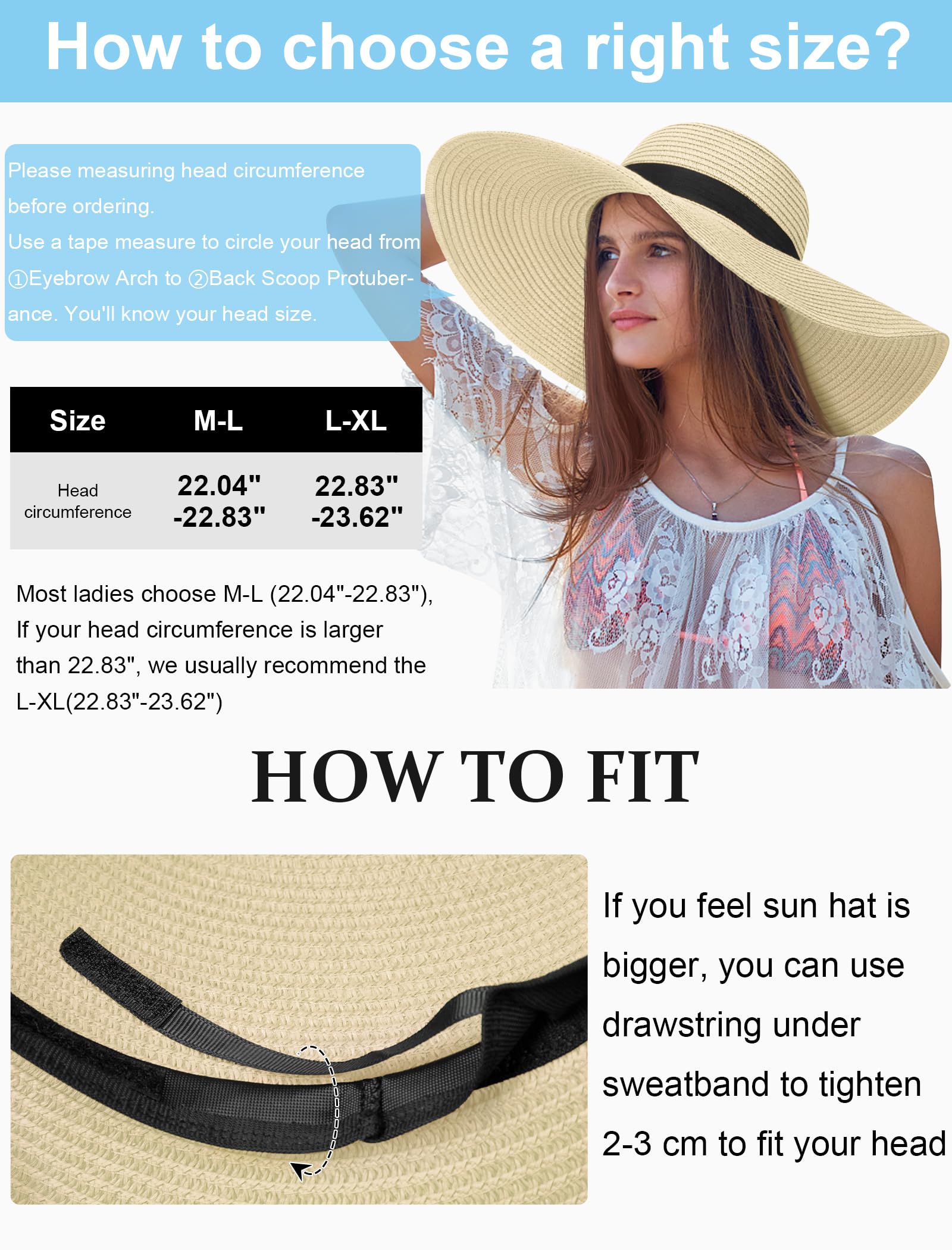 Senker Fashion Sun Hats for Women Oversize Wide Brim Straw Beach Hat Floppy Foldable Roll-Up Summer Vacation UPF 50+
