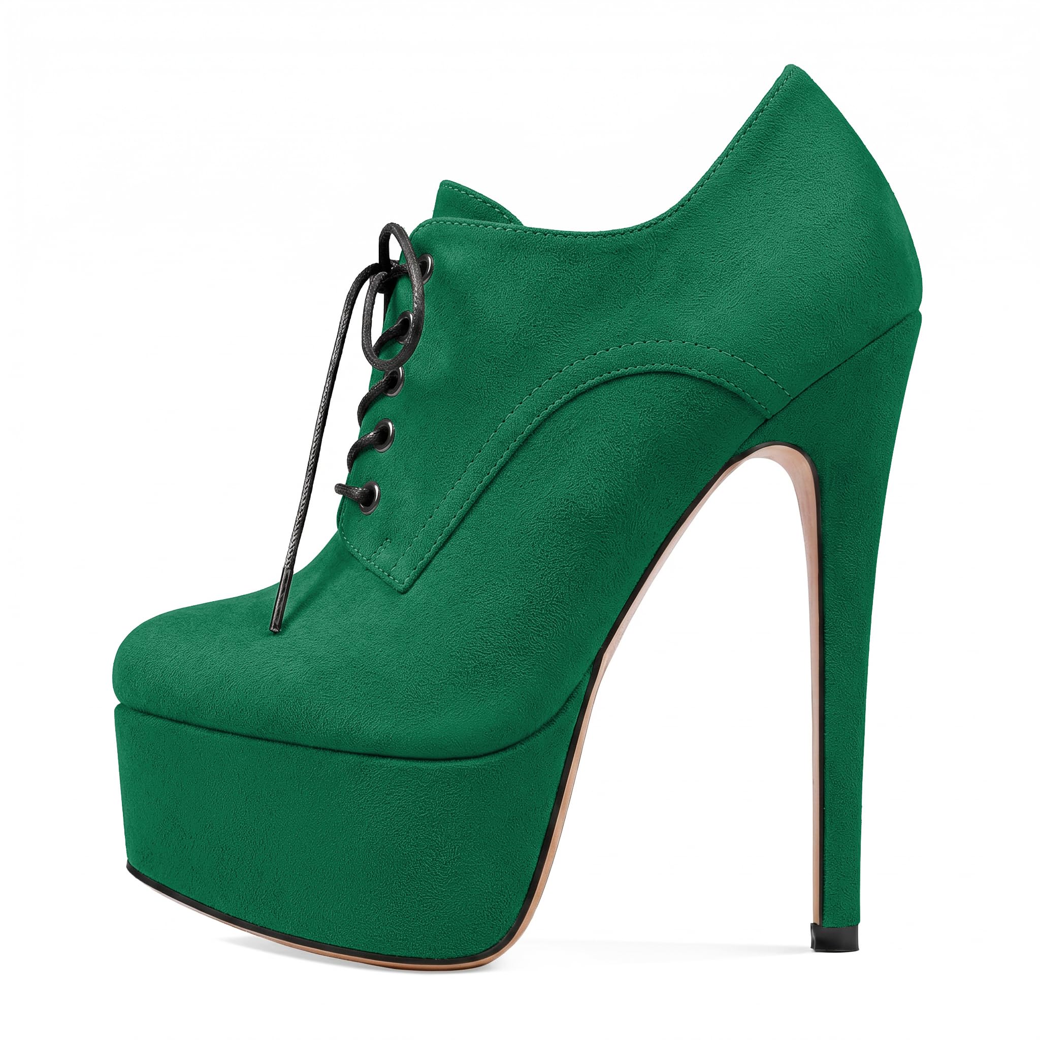 SAMMITOP Women's Round Toe Lace Up Ankle Boots Platform High Heel Pumps Party Dress Shoes