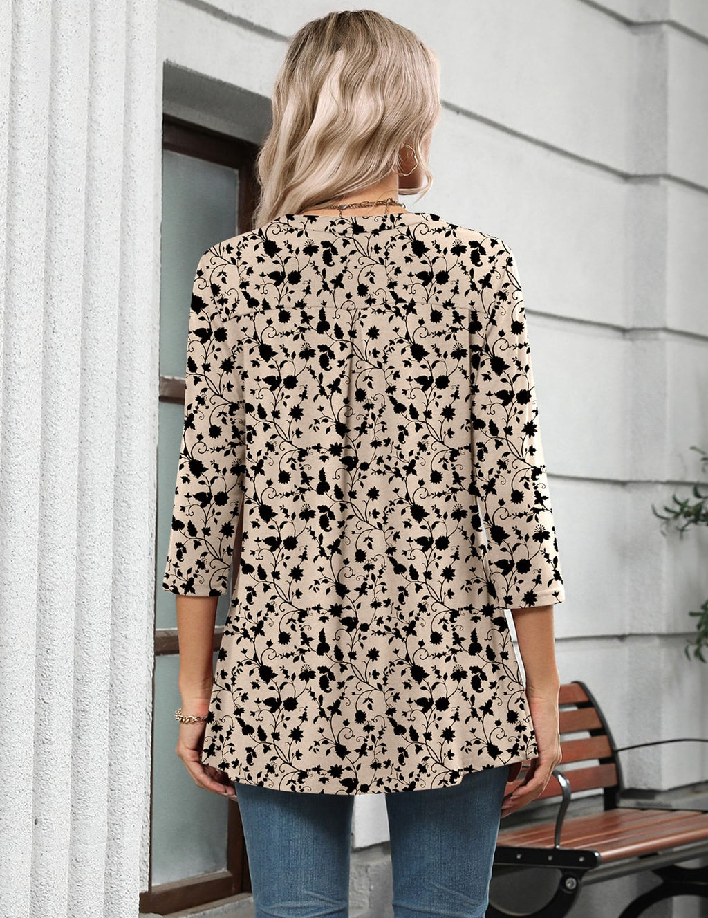Zeagoo Womens 3/4 Length Sleeve Tops V Neck Tunic Casual Dressy Blouse Floral Printed Shirts