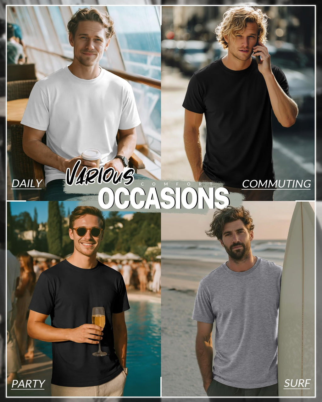 Ficerd 5 Pack Men's Big and Tall Shirts Short Sleeve Cotton Tee Summer Crew Neck Oversize Top Loose Fit Shirt Multipack