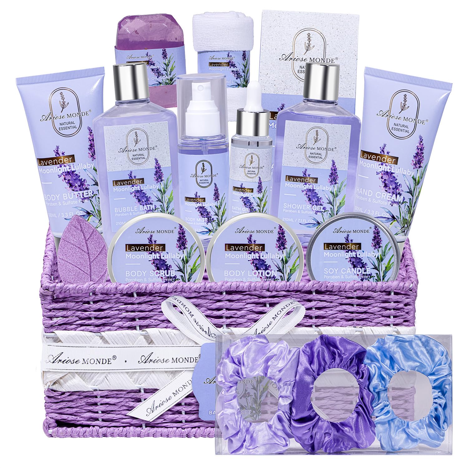 Bath Spa Gift Basket Set for Women, Enchanted Orchid Scent, Home Spa Gift Box with Shower Gel, Bubble Bath, Body Lotion, Body Scrub, Bath Bomb, Bath Salt, Bath & Body Gift Set