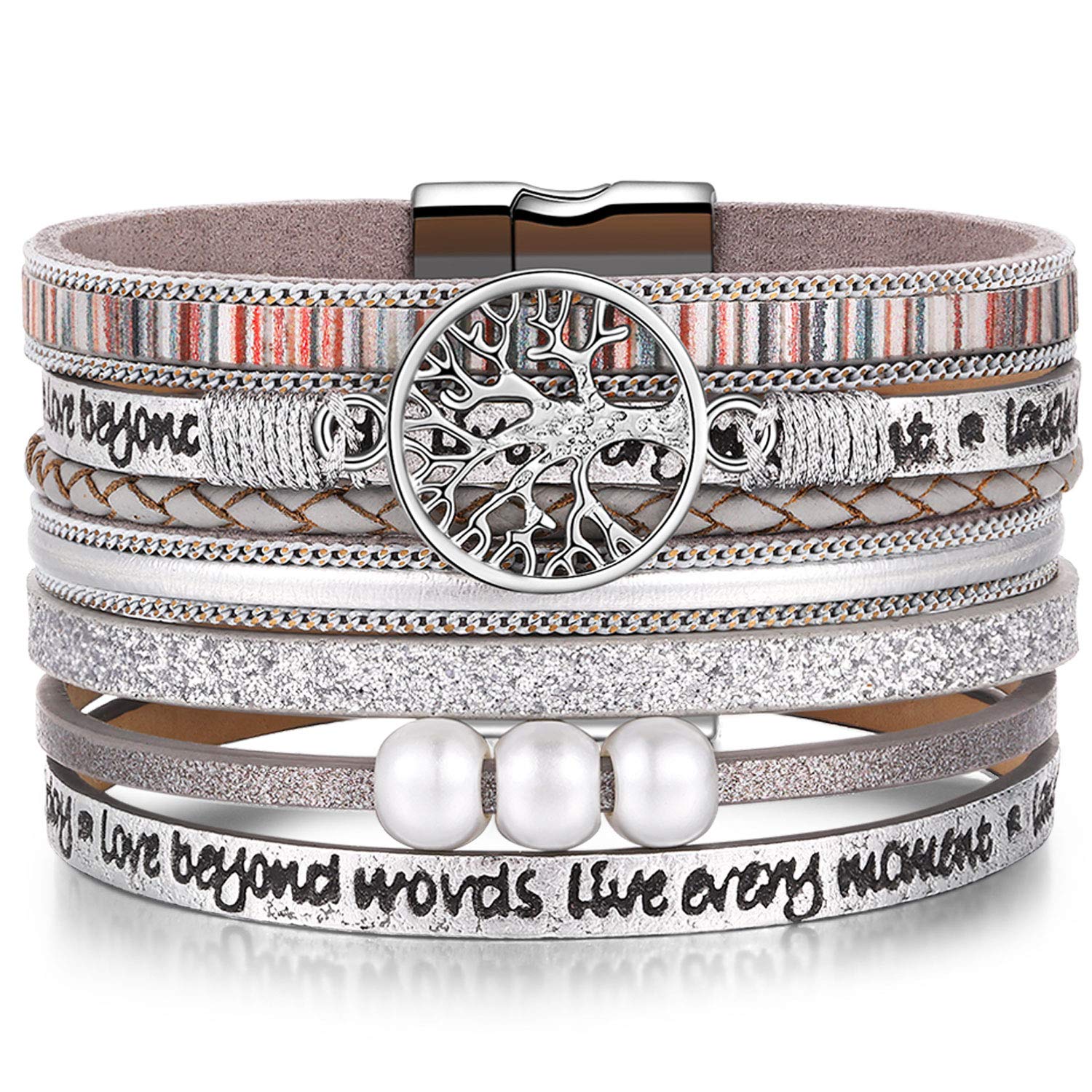 Desimtion Inspirational Tree of Life Boho Leather Wrap Bracelets for Women, Mothers Day Gifts for Mom Daughter, Bohemian Jewelry for Women Teen Girls