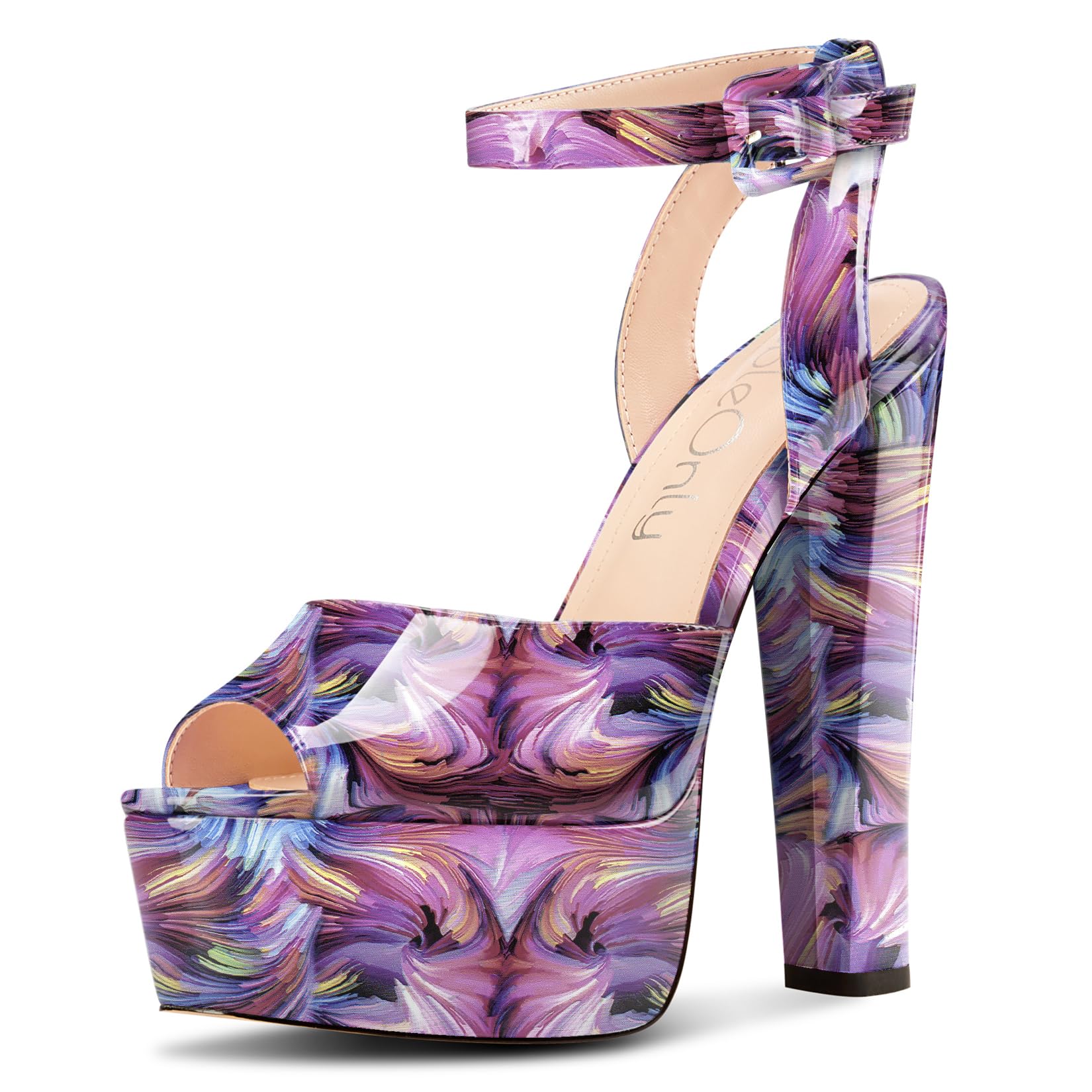 NobleOnly Womens High Block Platform Heel Peep Toe Ankle Strap Sandals Buckle Prom Dress Shoes 5.9 Inches Heels