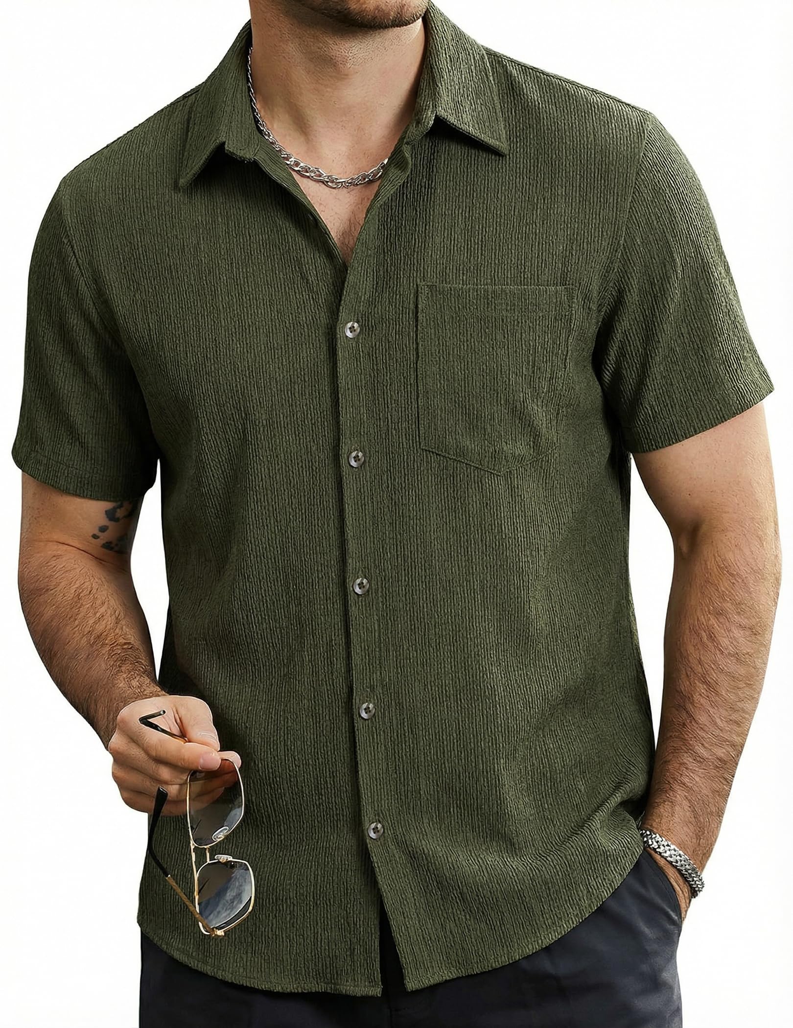 VATPAVE Mens Summer Striped Shirts Button Down Short Sleeve Vintage Beach Hawaiian Shirts with Pocket