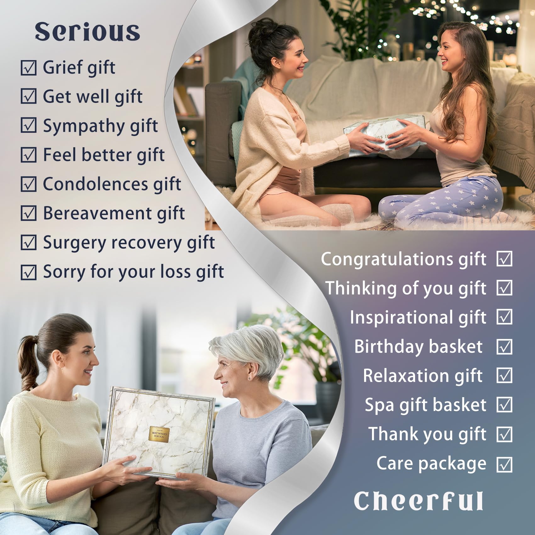 AHAGIFTREE Gift Baskets for Women,11PC Care Package with Moon Lamp,Grief,Get Well Soon After Surgery,Birthday,Think of You,Thank You,Sympathy