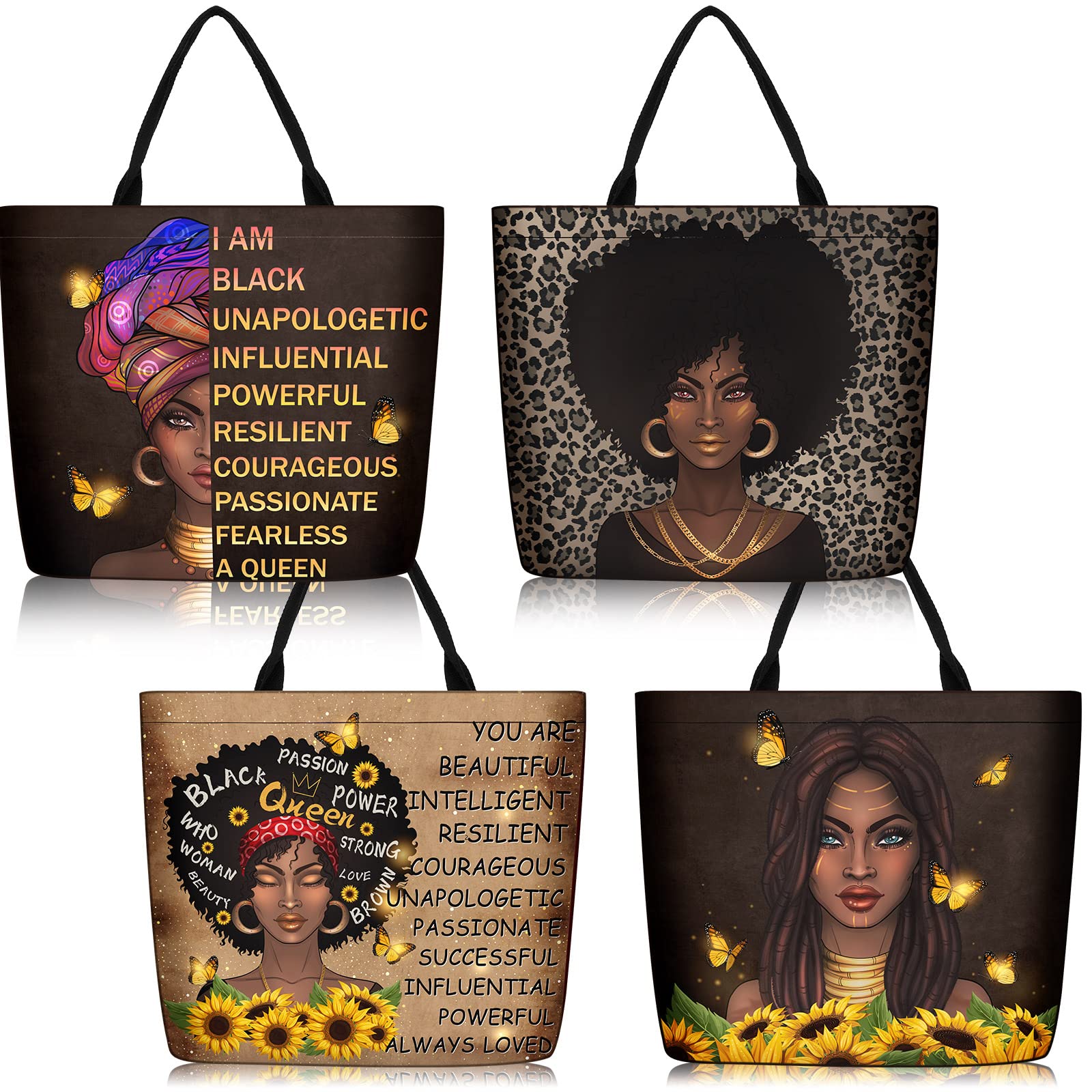 Silkfly 4 Pack African American Tote Bags for Black Women Girl Mother Day Shoulder Bag Afro Large Satchel Handbag Work Travel