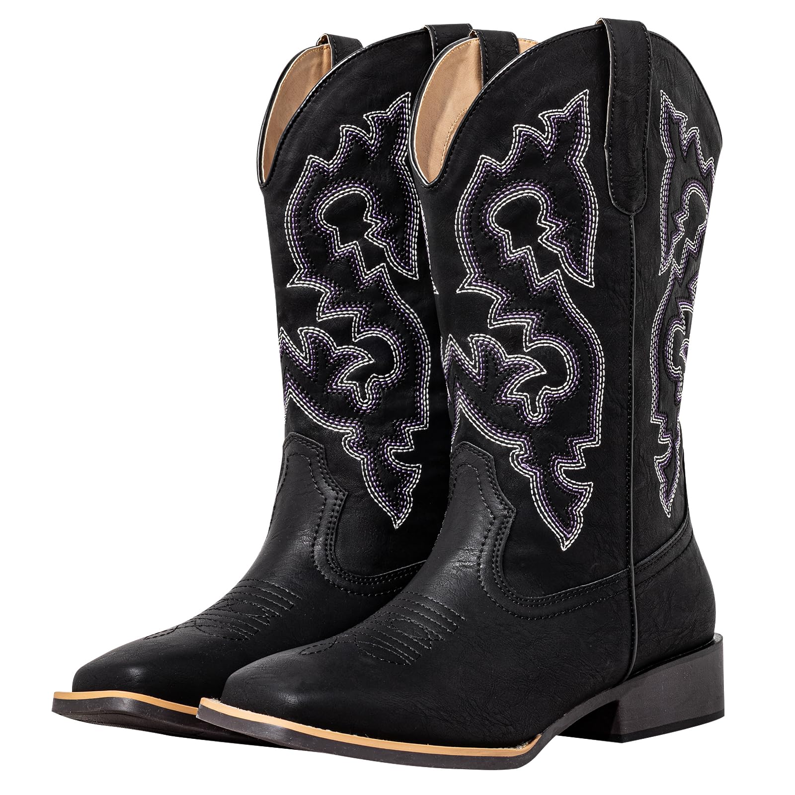 SheSole Extra Wide Calf Cowgirl Boots with Removable Cushion - Western Cowboy Style with Roomy Square Toe & Hidden Elastic Panel to Step into Confidence