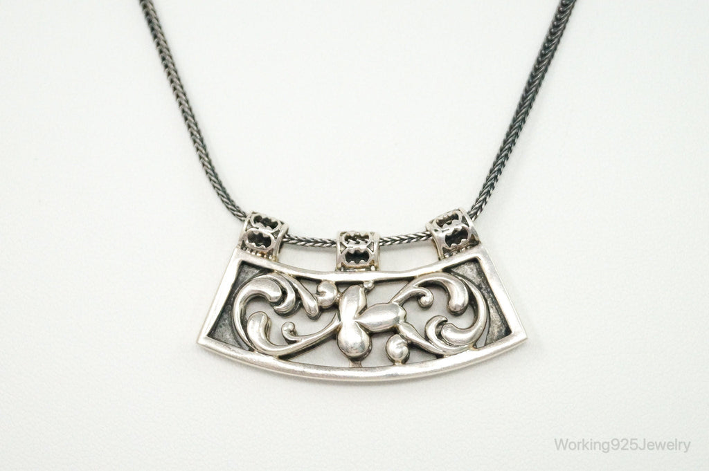 Vintage Silpada Retired Floral Curved Bar Slide Sterling Silver Necklace