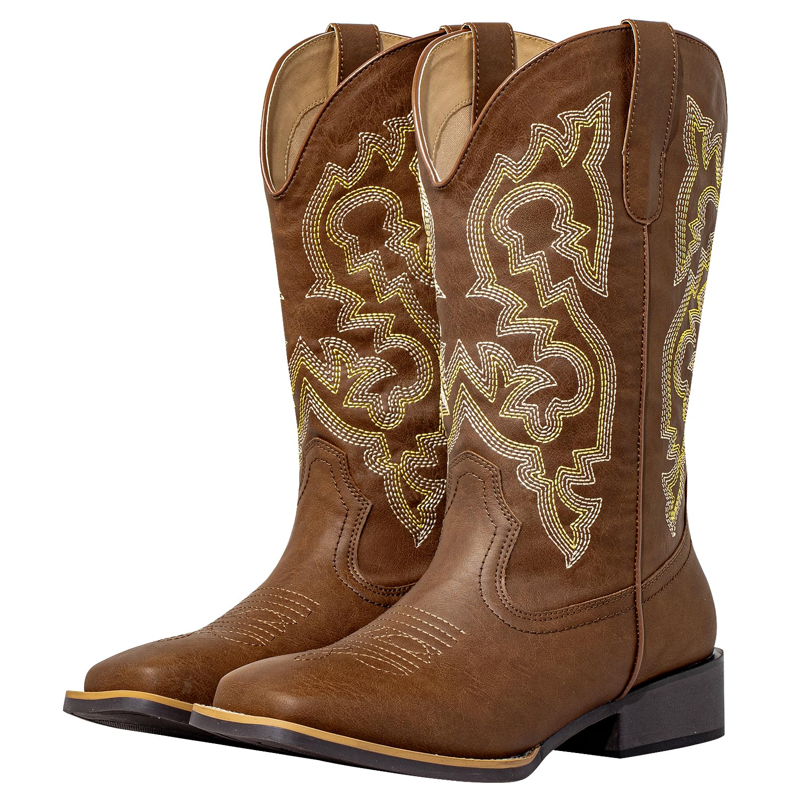 SheSole Extra Wide Calf Cowgirl Boots with Removable Cushion - Western Cowboy Style with Roomy Square Toe & Hidden Elastic Panel to Step into Confidence