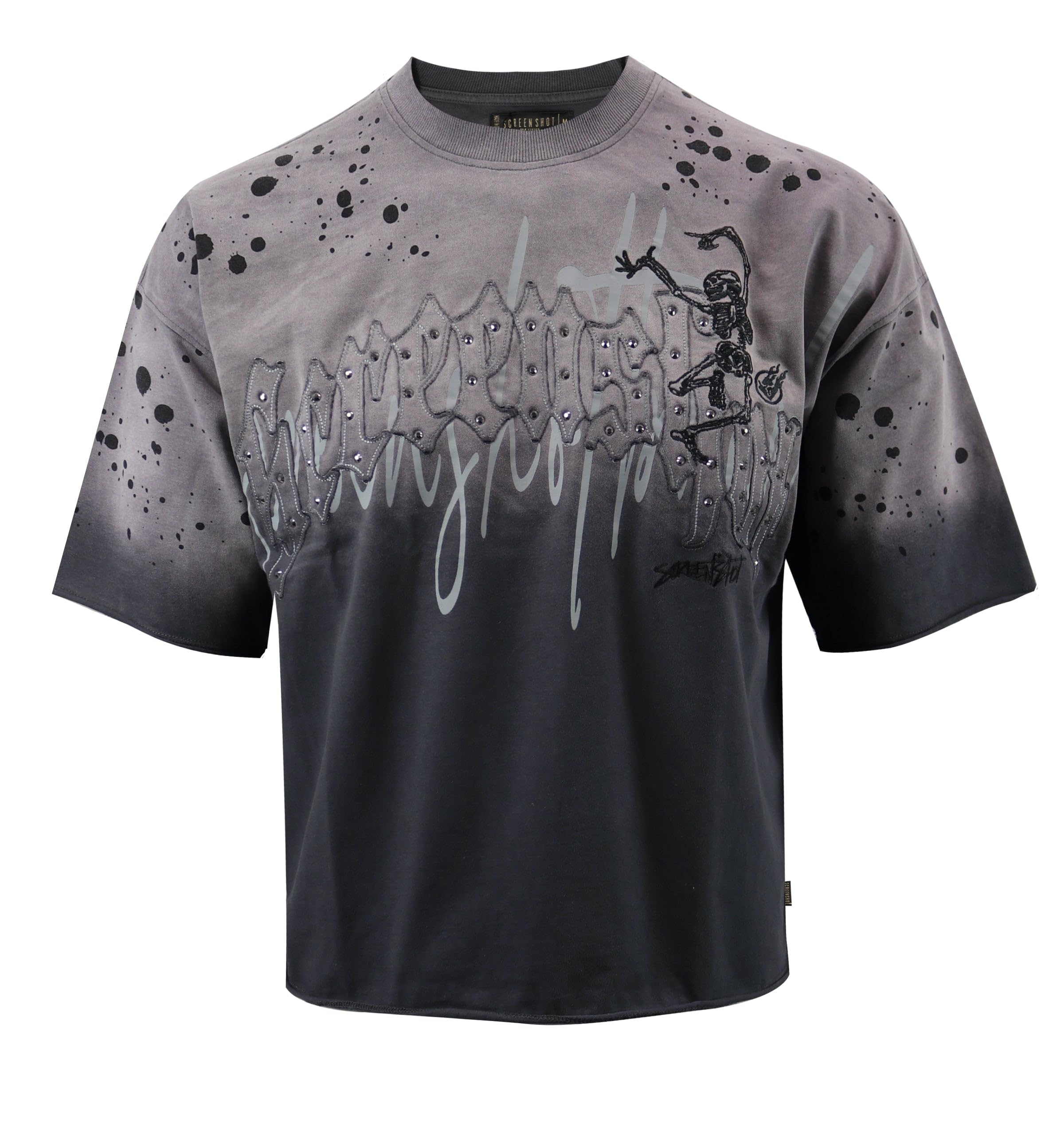 SCREENSHOT Mens Oversized Heavyweight Premium 260GSM 100% Cotton Cropped Boxy Streetwear Fit Rhinestone Designer Tee