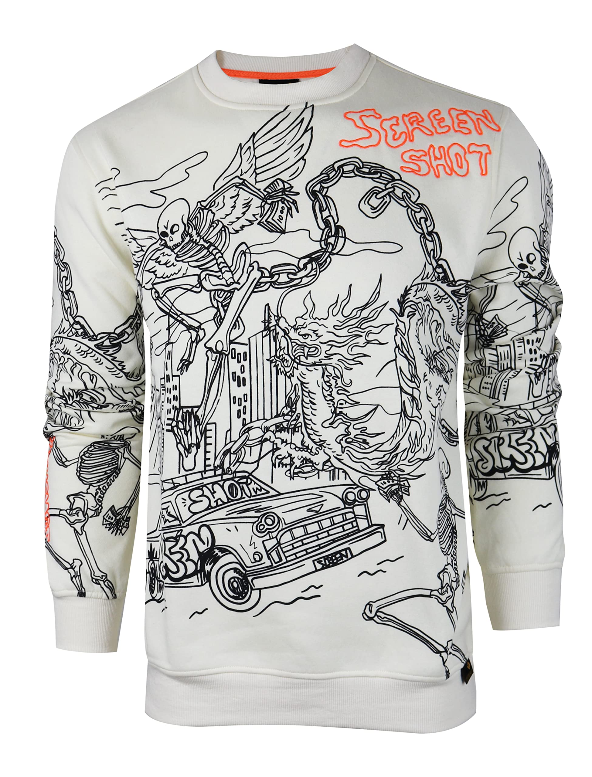 SCREENSHOT Mens Urban NYC Graffiti Hip Hop Fleece Pullover Active Fashion Crew Neck Sweatshirt Top