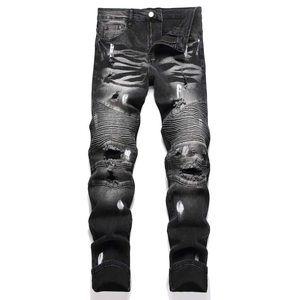 QIMYUM Men's Slim Fit Jeans Ripped Skinny Jeans for Men, Fashion Biker Jeans Stretch Moto Cargo Denim Pants