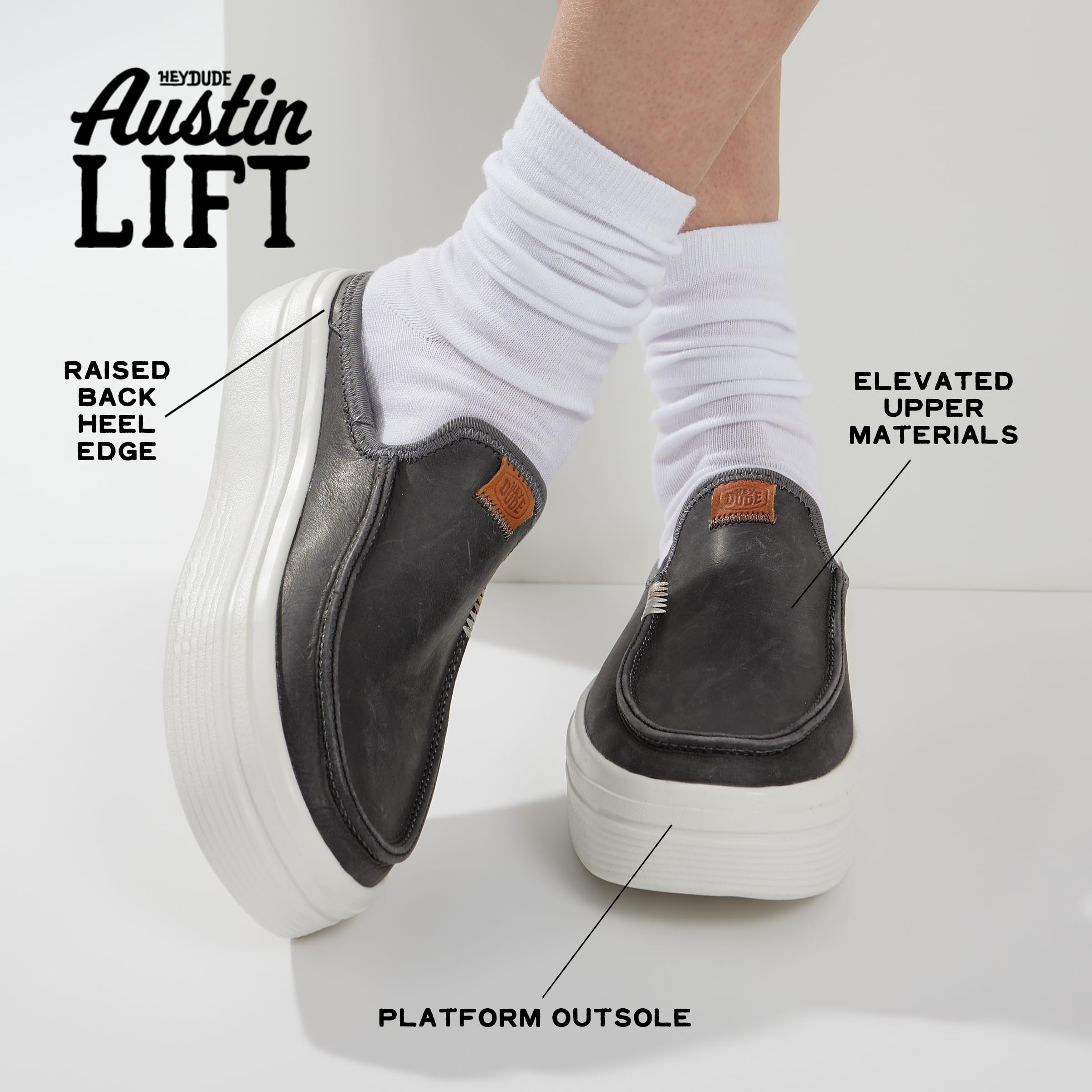 HEYDUDE Women's Austin Lift Platform Mule | Casual Slip-On Shoes | Lightweight, Comfortable, Stylish Everyday Footwear