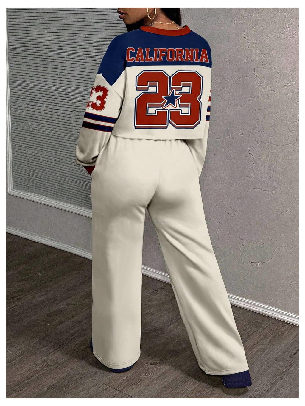 SOLY HUX Women's Plus Size 2 Piece Outfits Y2k Graphic Long Sleeve Jersey Sweatshirt and Sweatpants Set Streetwear