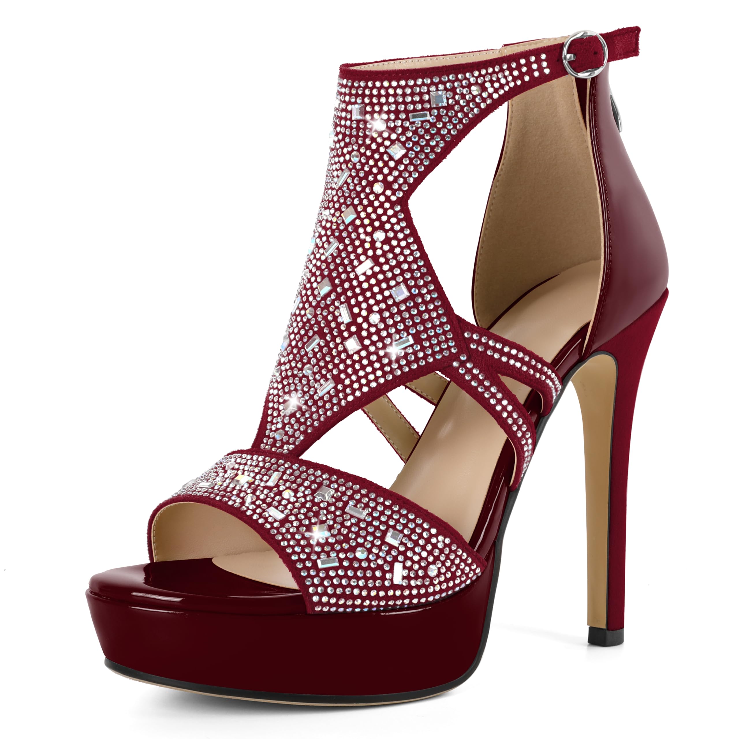 Eldof High Heeled Sandals for Women, Open Toe Strappy Platform Sandals, Cutout Gladiator Heels with Rinestones, Pumps Shoes for Dress Party Evening Summer