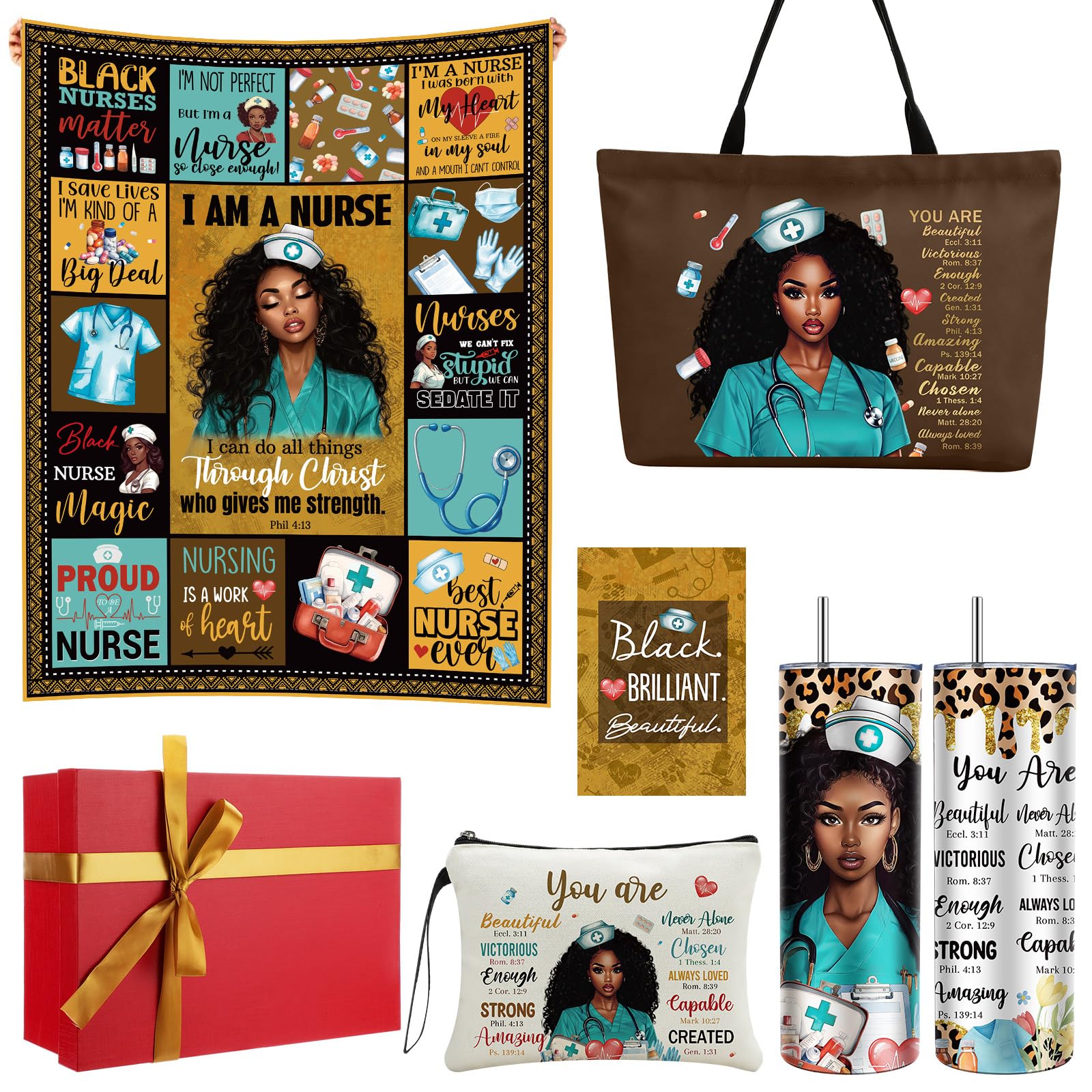 Geiserailie African American Gifts for Women Afro Black Girl Blanket, Tote Bag, Gift Box and More for Black Mom Friends Lady Christmas New Year Holiday Party Present