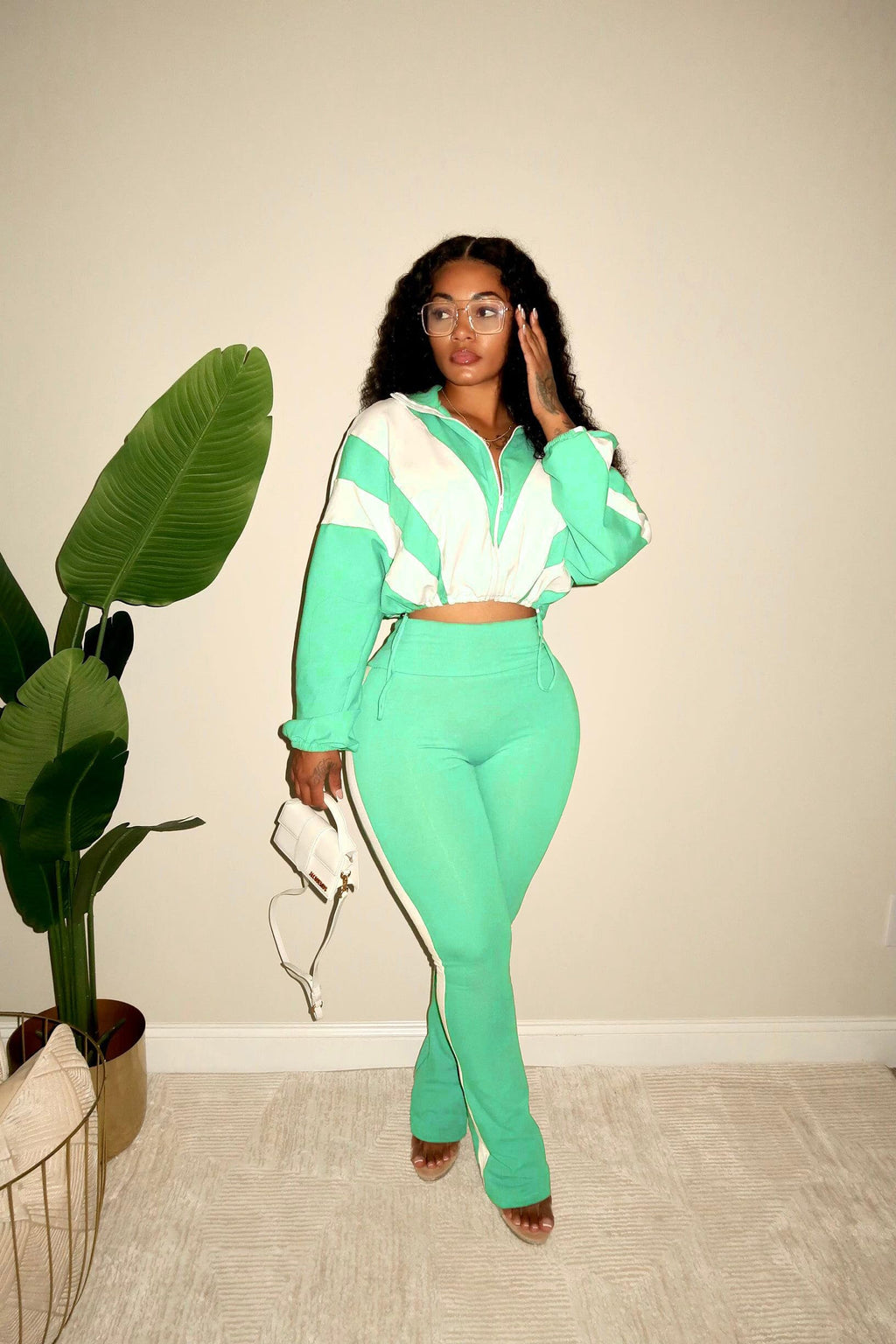 Womens 2 Piece Outfits Sets Casual Jumpsuits Track Suits for Women Set Colorblock Zip Up Cropped Jacket Pants Sweatsuits