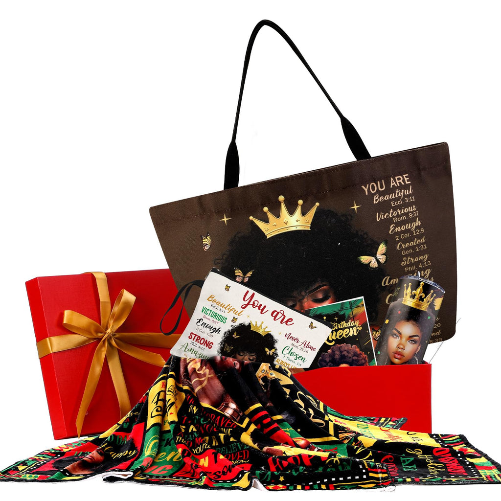 Geiserailie African American Gifts for Women Afro Black Girl Blanket, Tote Bag, Gift Box and More for Black Mom Friends Lady Christmas New Year Holiday Party Present