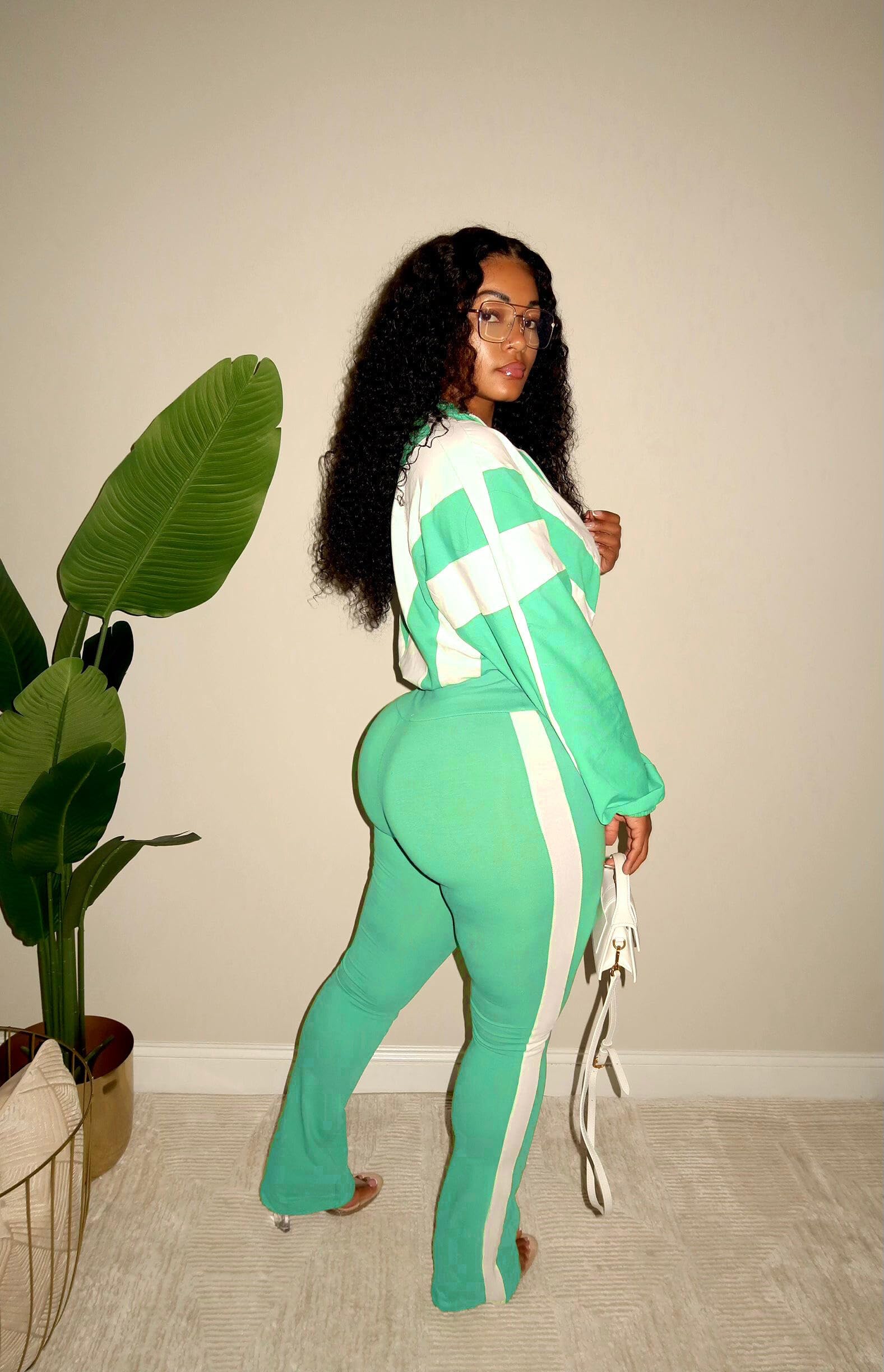 Womens 2 Piece Outfits Sets Casual Jumpsuits Track Suits for Women Set Colorblock Zip Up Cropped Jacket Pants Sweatsuits
