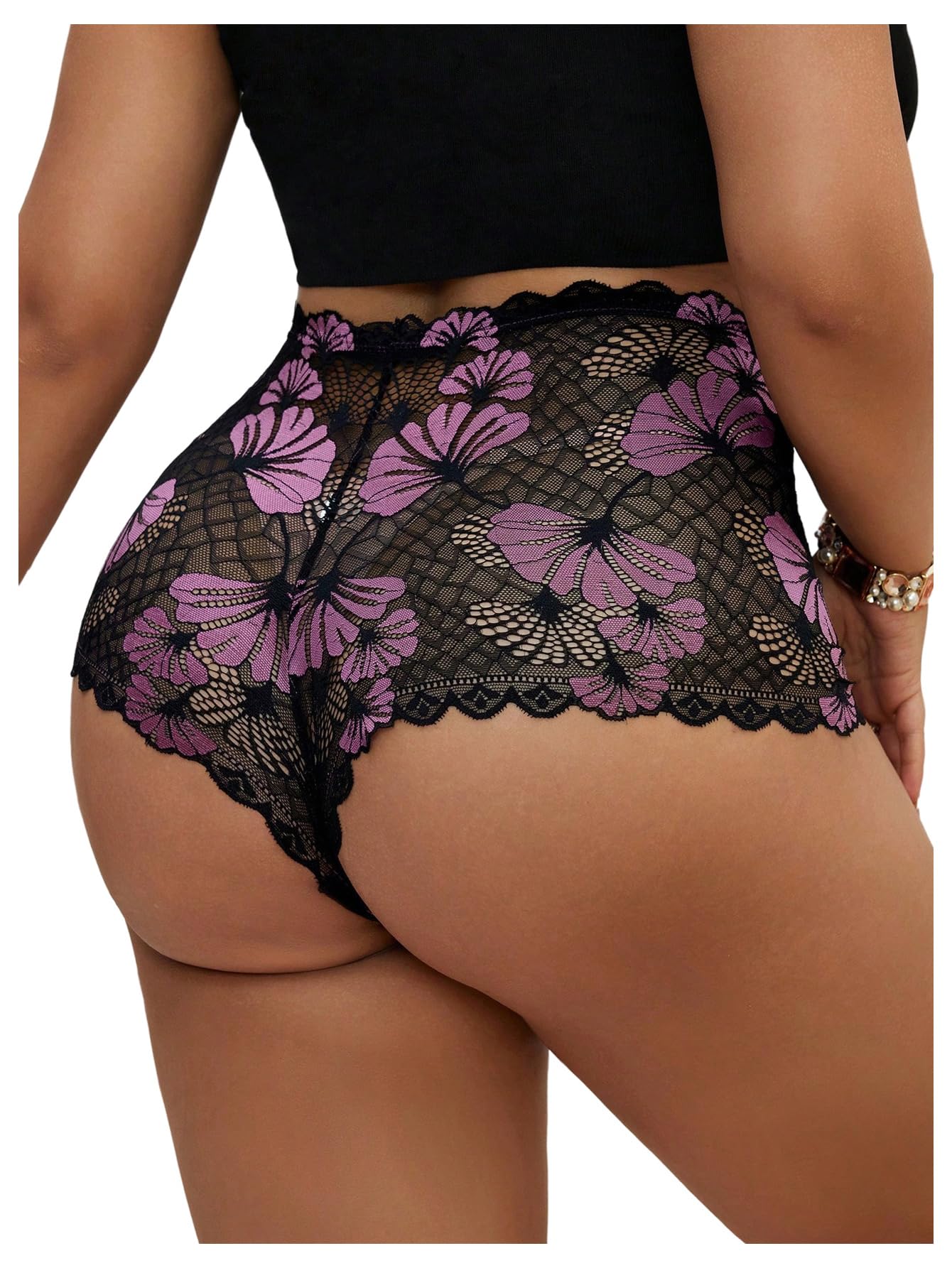 WDIRARA Women's Plus Size Sheer Lace Boyshorts Underwear Sexy High Waisted Boxer Briefs Panties