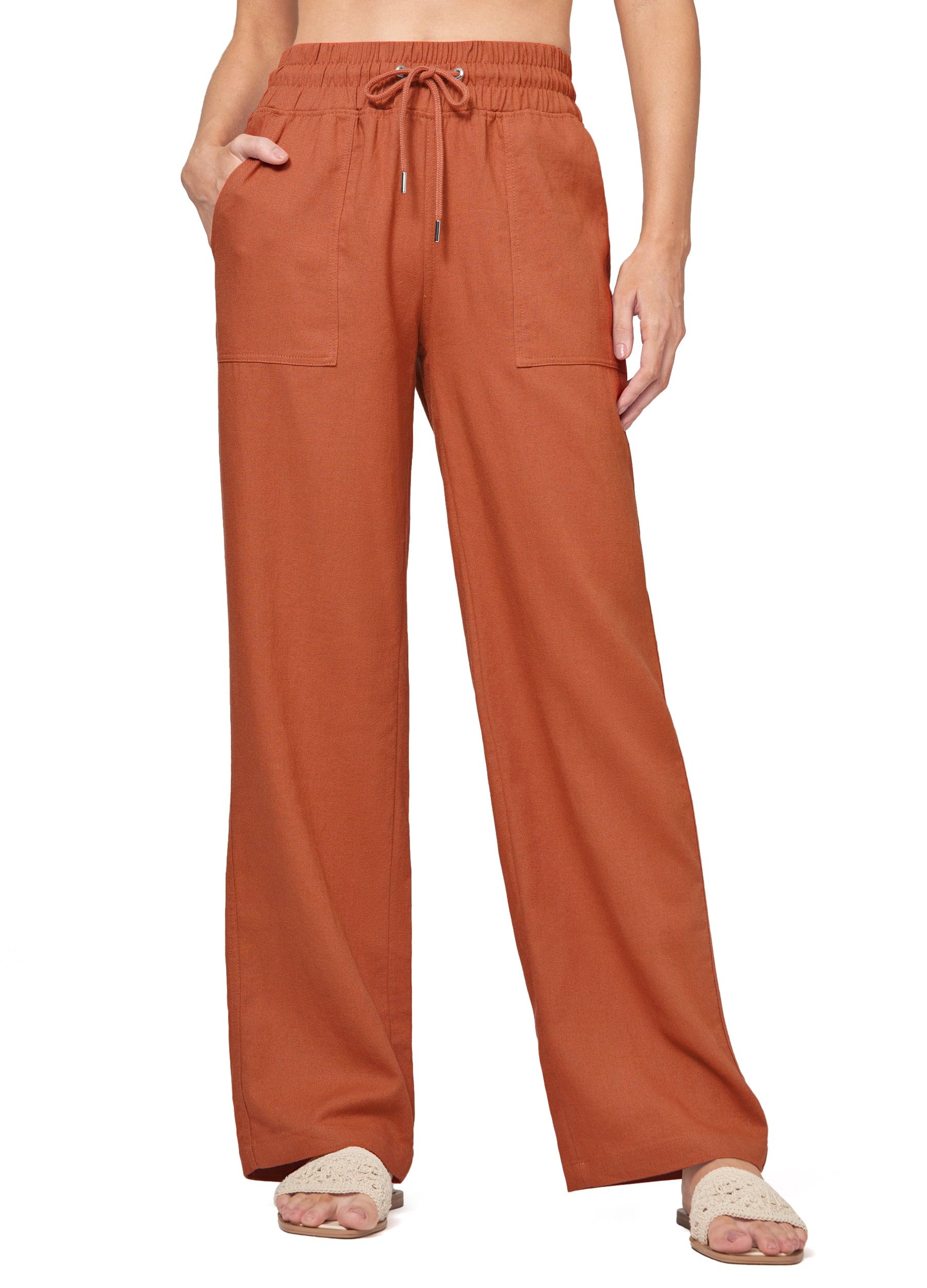 Willit Women Linen Pants Wide Leg Casual Palazzo Pants Cotton Linen Lounge Beach Summer Pants with Pockets 29"/31"/ 33"