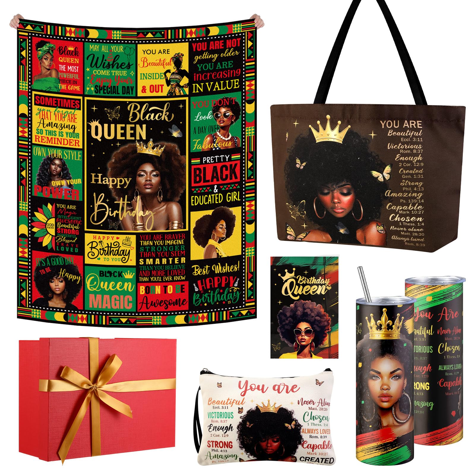 Geiserailie African American Gifts for Women Afro Black Girl Blanket, Tote Bag, Gift Box and More for Black Mom Friends Lady Christmas New Year Holiday Party Present