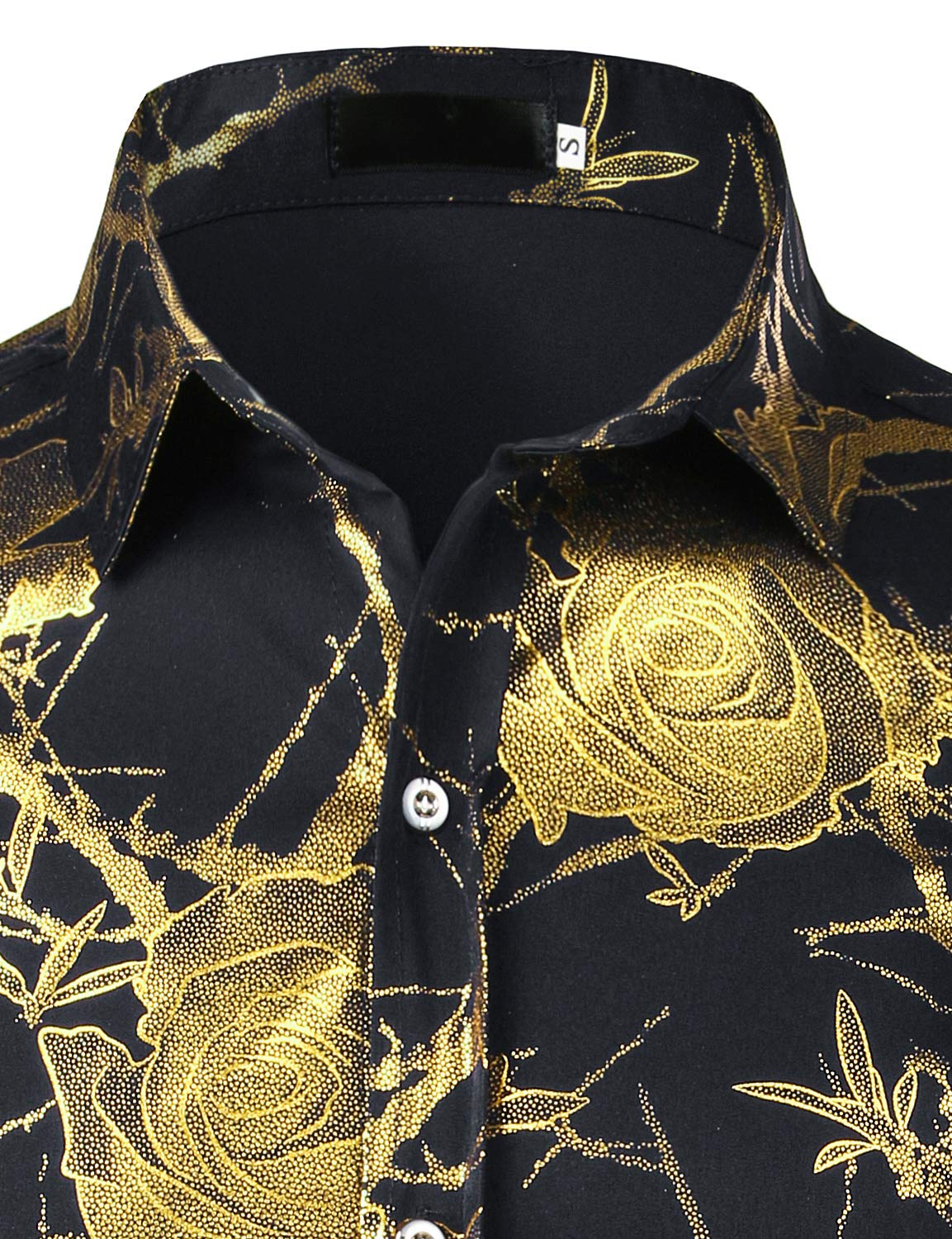 ZEROYAA Mens Hipster 3D Golden Rose Floral Printed Slim Fit Long Sleeve Button Down Dress Shirts