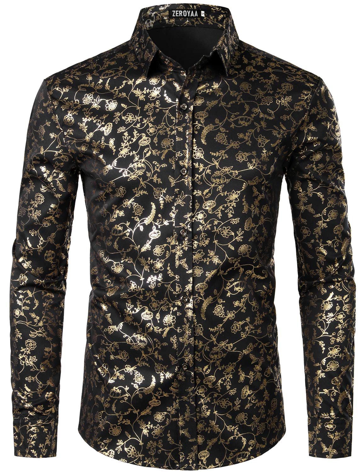 ZEROYAA Mens Hipster Printed Slim Fit Long Sleeve Button Up Party Dress Shirts