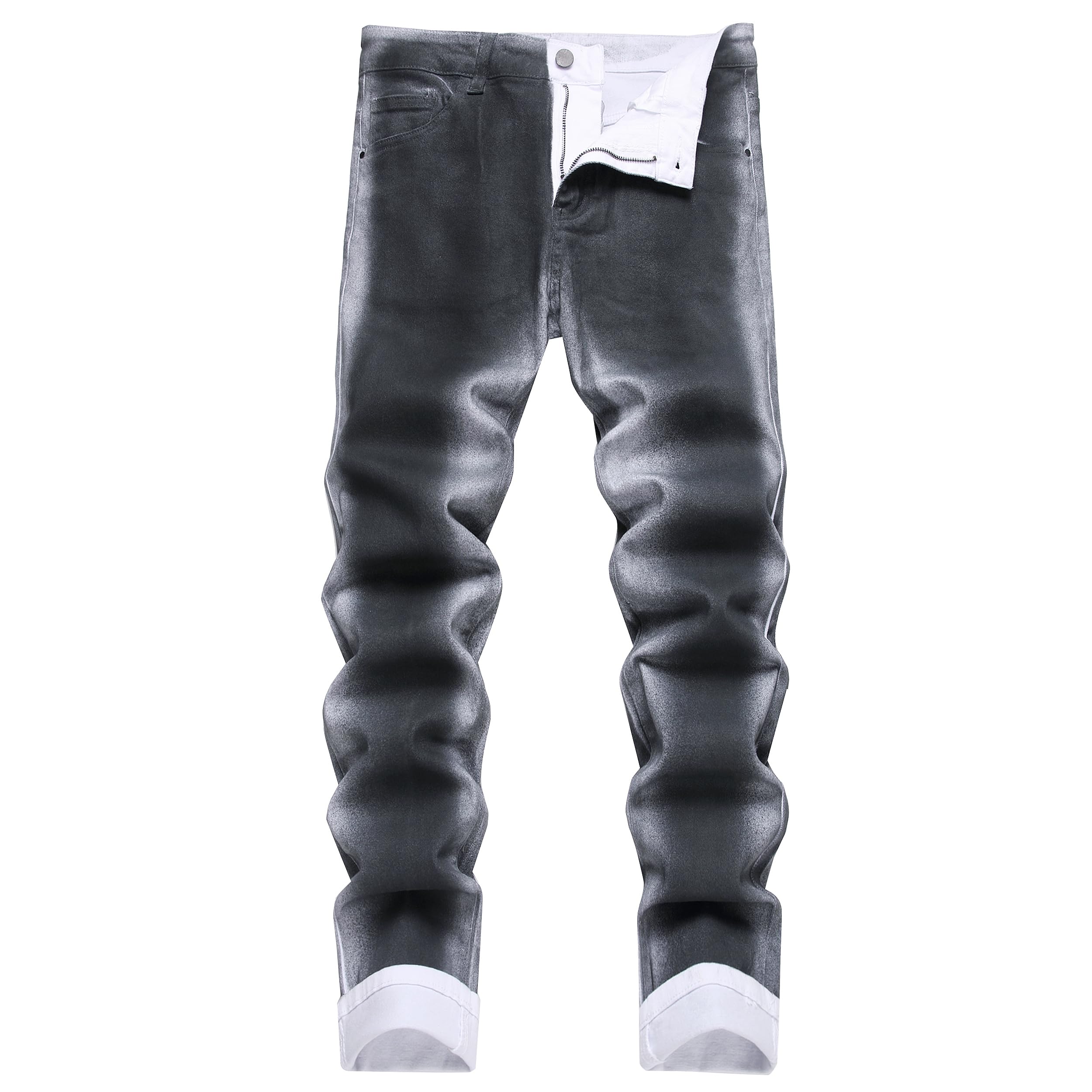 DANT BULUN Men's Ripped Distressed Destroyed Slim Fit Straight Leg Denim Jeans