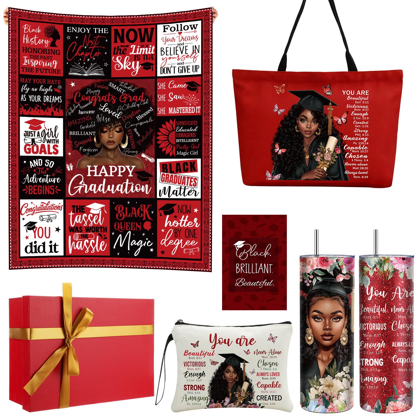 Geiserailie African American Gifts for Women Afro Black Girl Blanket, Tote Bag, Gift Box and More for Black Mom Friends Lady Christmas New Year Holiday Party Present