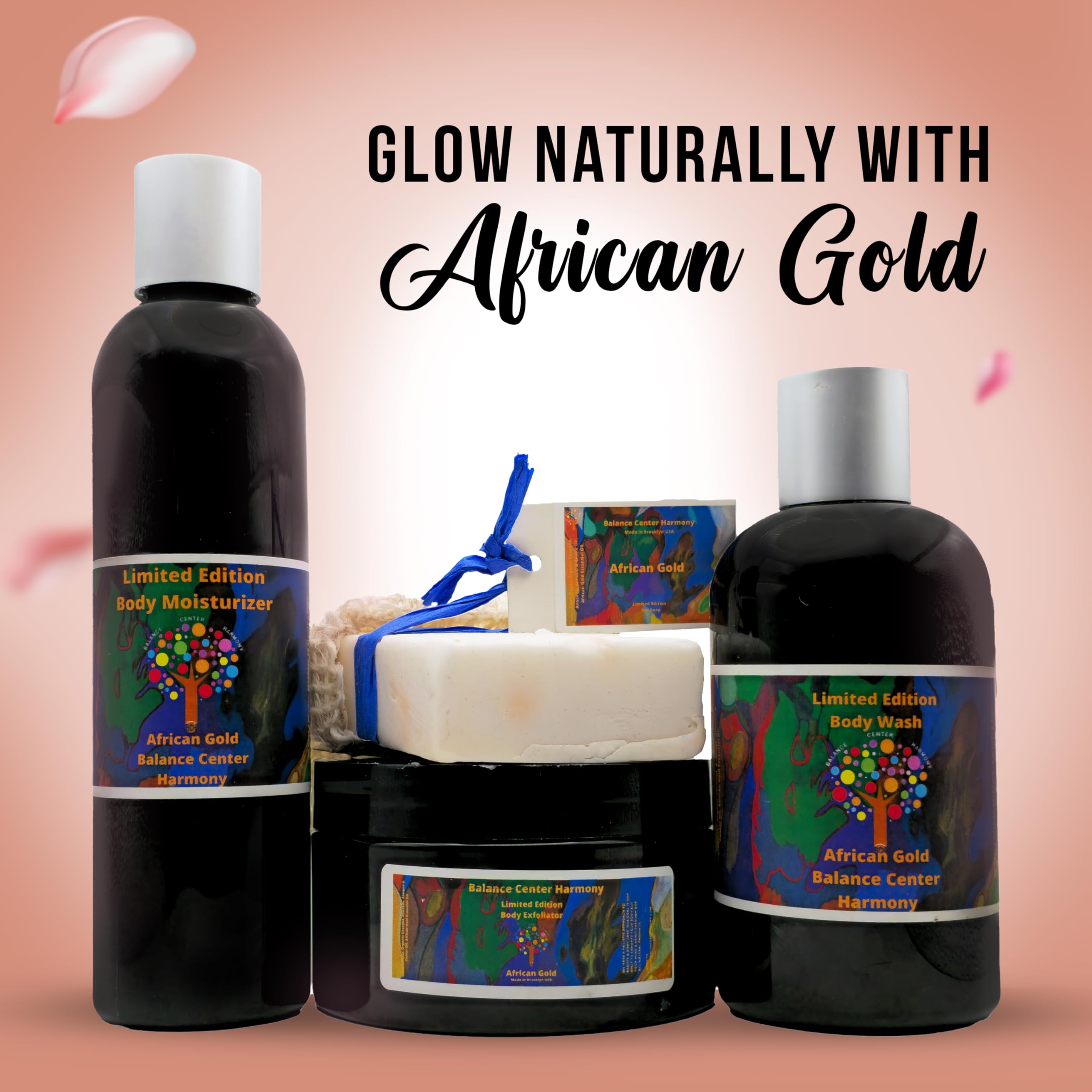 Balance Center Harmony All-Natural Body Care Set – Premium Spa Gift Set for Men & Women – Includes Moisturizer, Exfoliating Scrub, Body Wash & Soap – Organic Self-Care Kit
