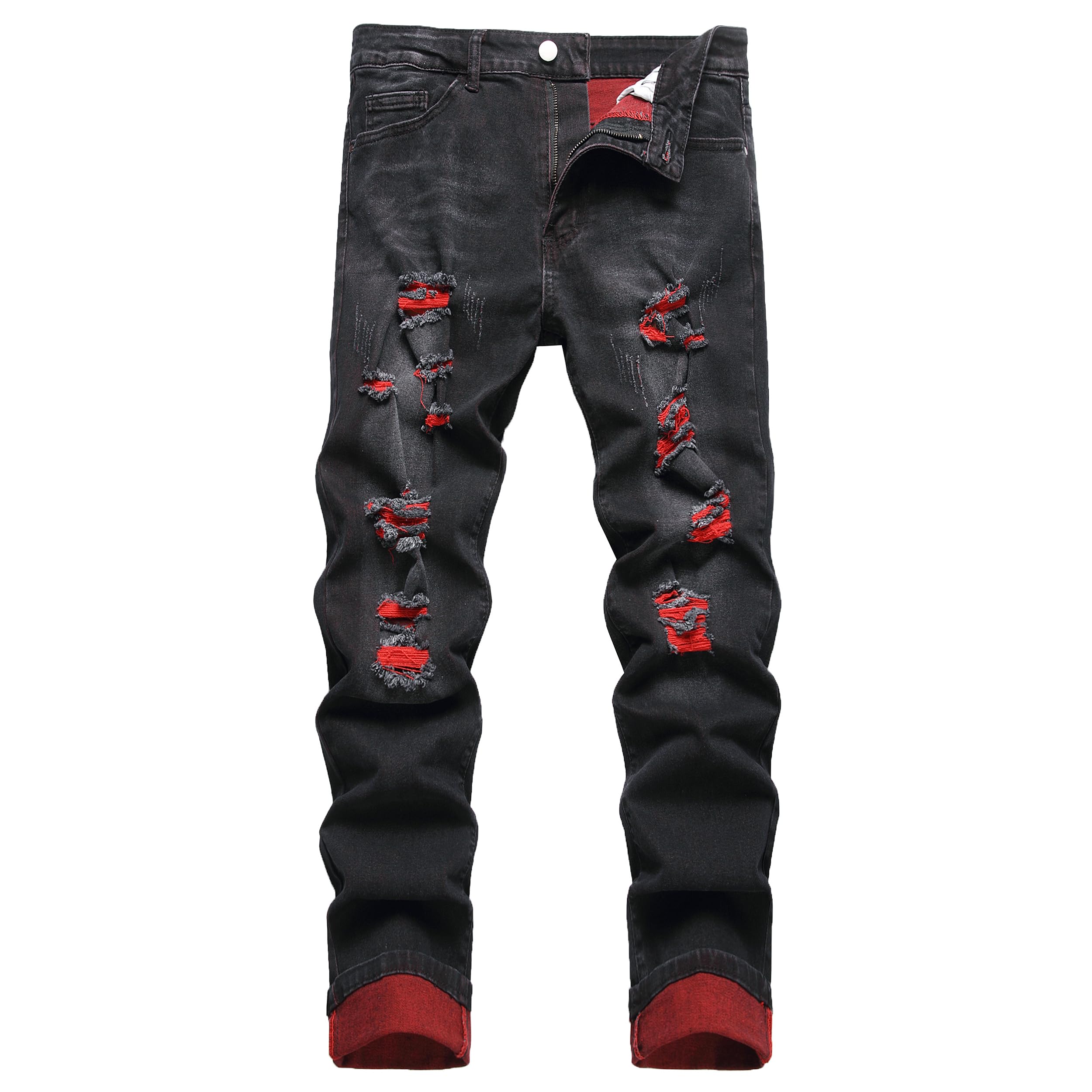 DANT BULUN Men's Ripped Distressed Destroyed Slim Fit Straight Leg Denim Jeans