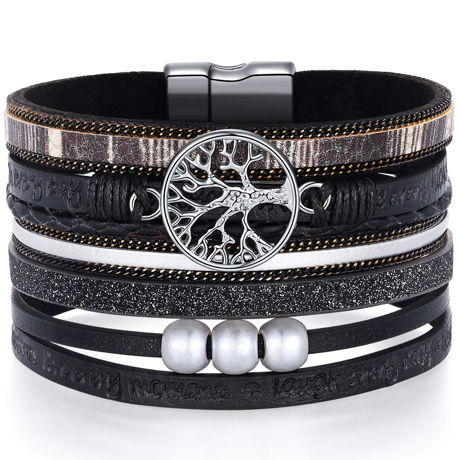 Desimtion Inspirational Tree of Life Boho Leather Wrap Bracelets for Women, Mothers Day Gifts for Mom Daughter, Bohemian Jewelry for Women Teen Girls