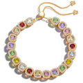 Lucky 7 Handcrafted 14K Gold Plated Tennis Bracelet for Women, 7 Colors of Authentic Swarovski Crystals & Adjustable Slider Jewelry - Meaningful Gift for Birthday, Anniversary, Mother's Day
