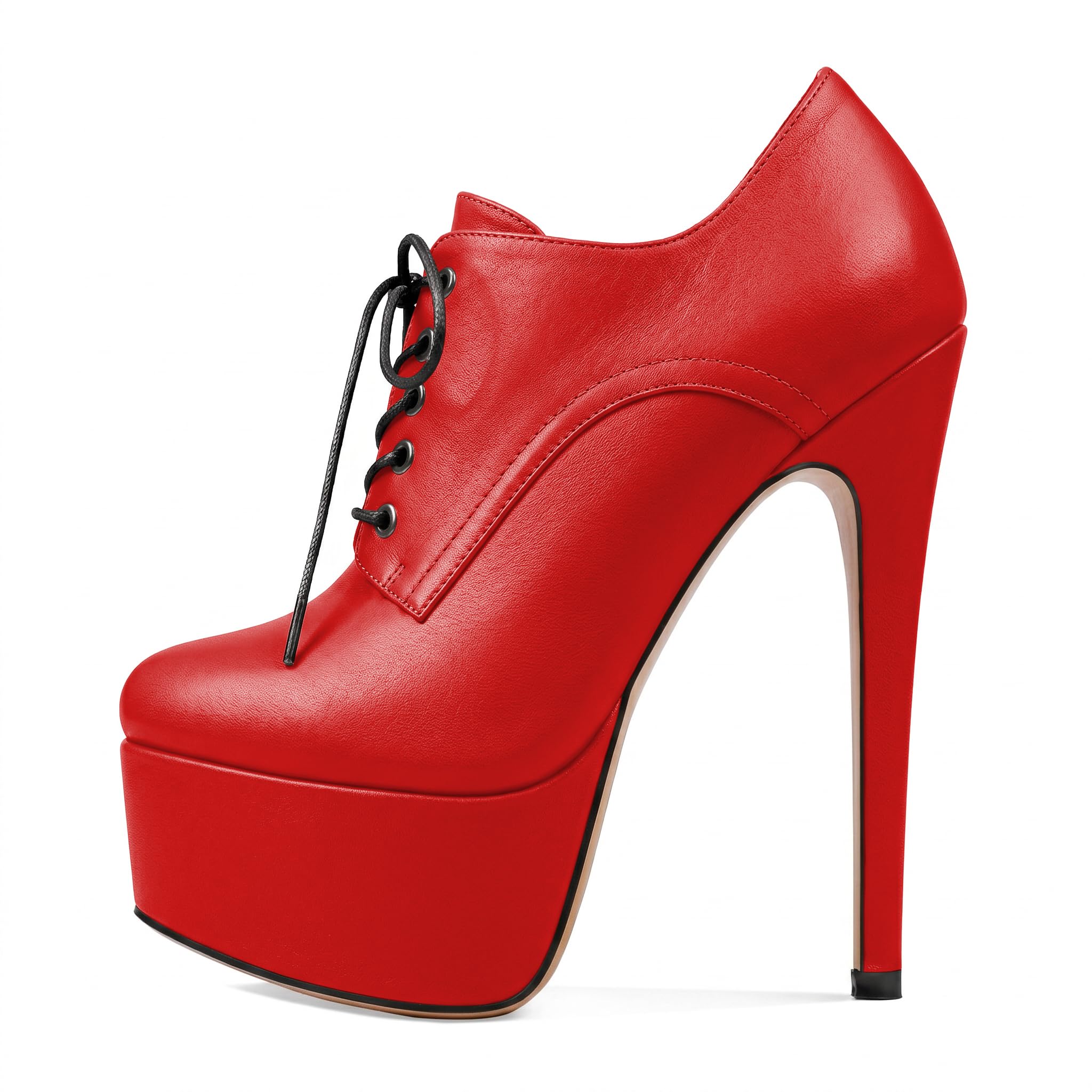SAMMITOP Women's Round Toe Lace Up Ankle Boots Platform High Heel Pumps Party Dress Shoes
