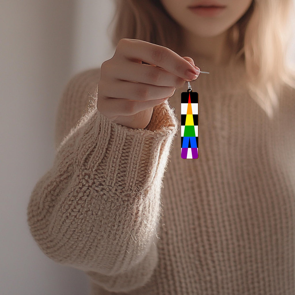 LGBTQIA+ Wooden Moon Phase Earrings, Pride Flag Dangle Earrings for LGBTQ Community, Rainbow Jewelry Gift for Gay, Lesbian, and All Identities