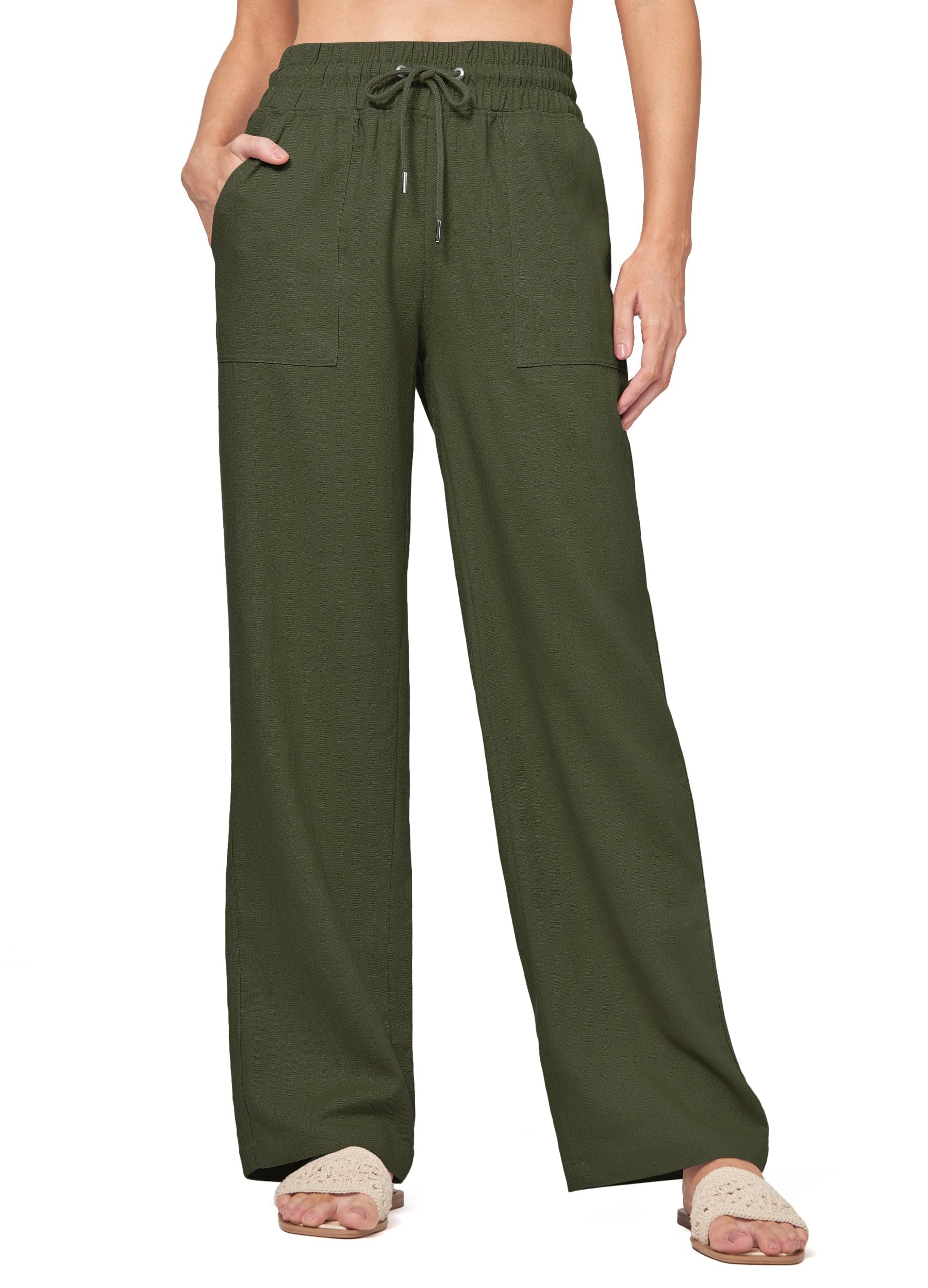 Willit Women Linen Pants Wide Leg Casual Palazzo Pants Cotton Linen Lounge Beach Summer Pants with Pockets 29"/31"/ 33"