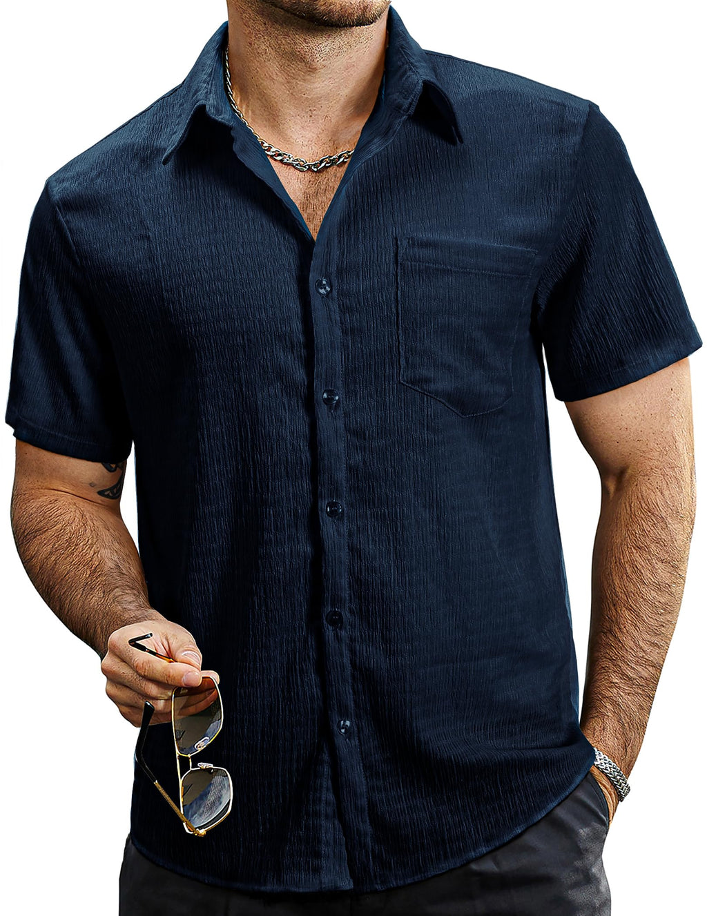 VATPAVE Mens Summer Striped Shirts Button Down Short Sleeve Vintage Beach Hawaiian Shirts with Pocket