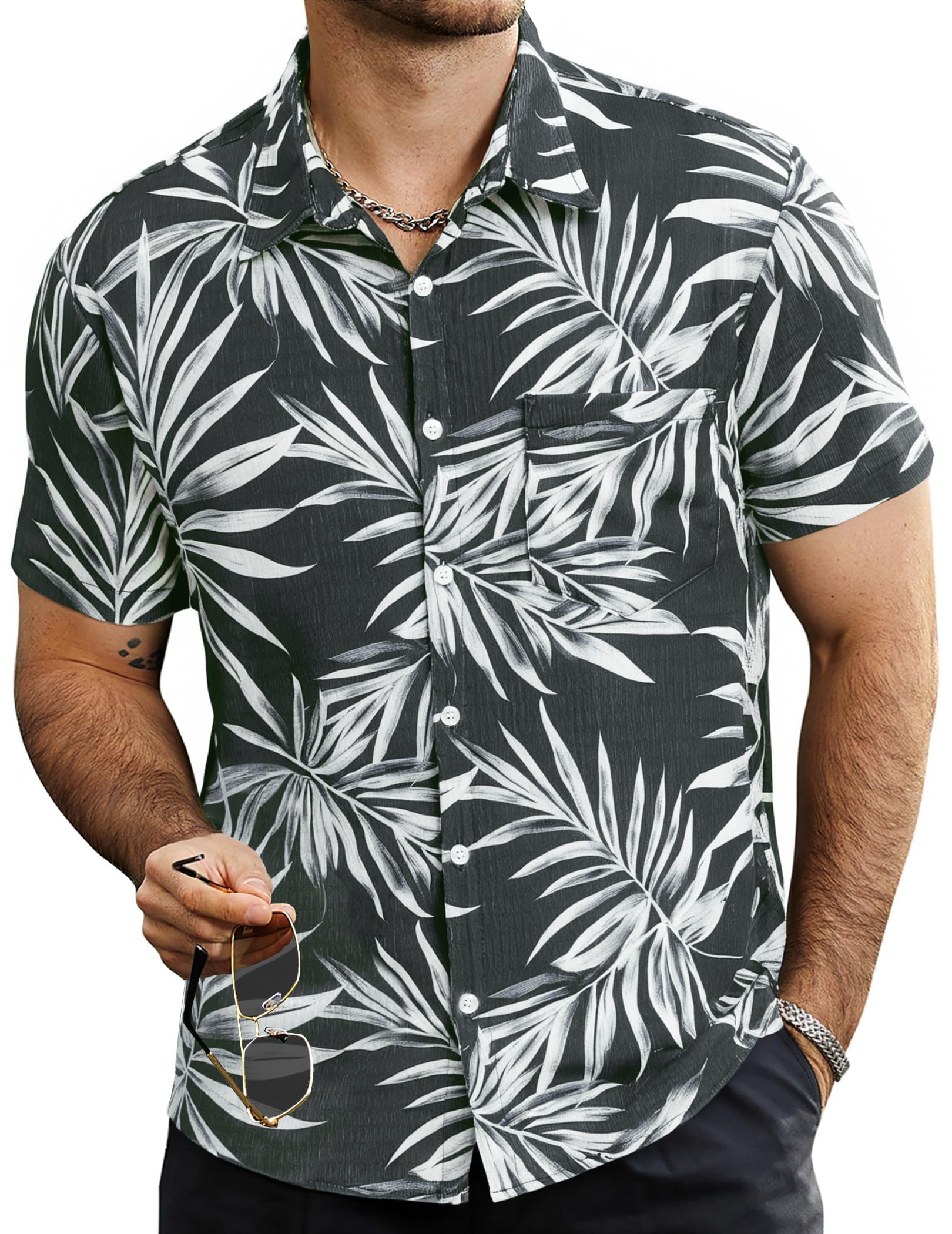VATPAVE Mens Summer Striped Shirts Button Down Short Sleeve Vintage Beach Hawaiian Shirts with Pocket