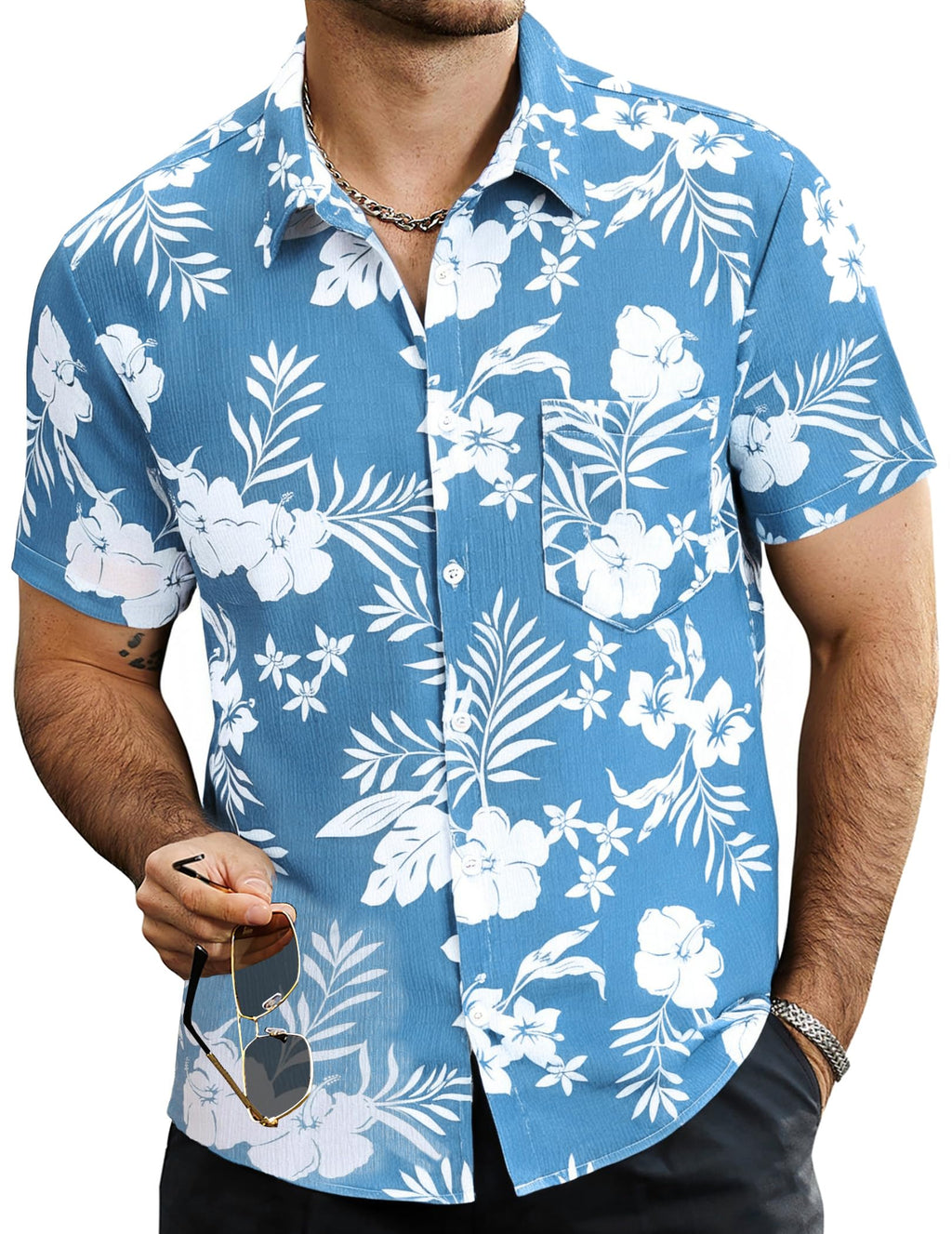 VATPAVE Mens Summer Striped Shirts Button Down Short Sleeve Vintage Beach Hawaiian Shirts with Pocket