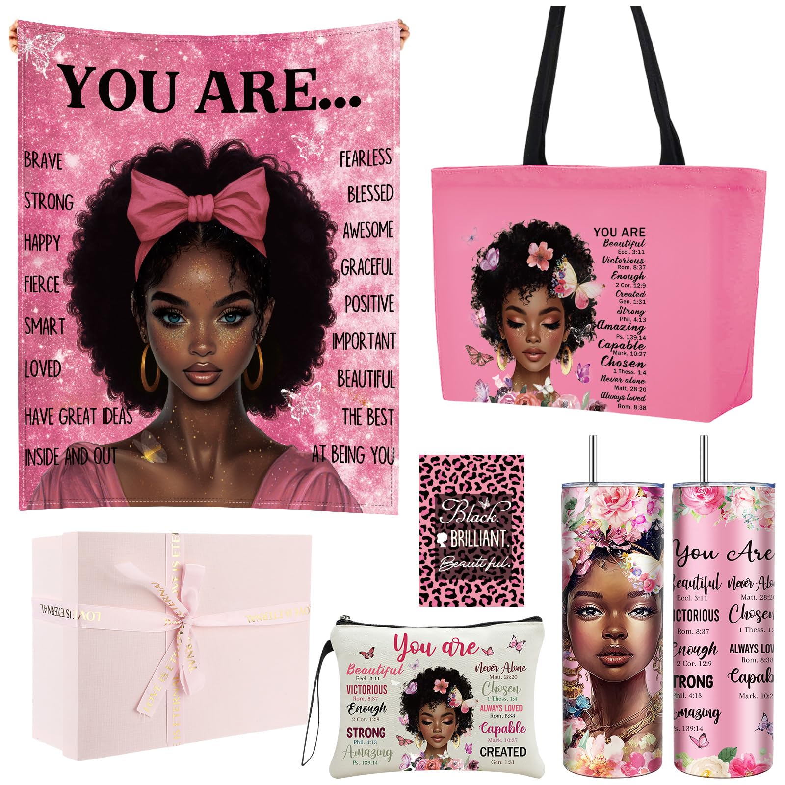 Geiserailie African American Gifts for Women Afro Black Girl Blanket, Tote Bag, Gift Box and More for Black Mom Friends Lady Christmas New Year Holiday Party Present