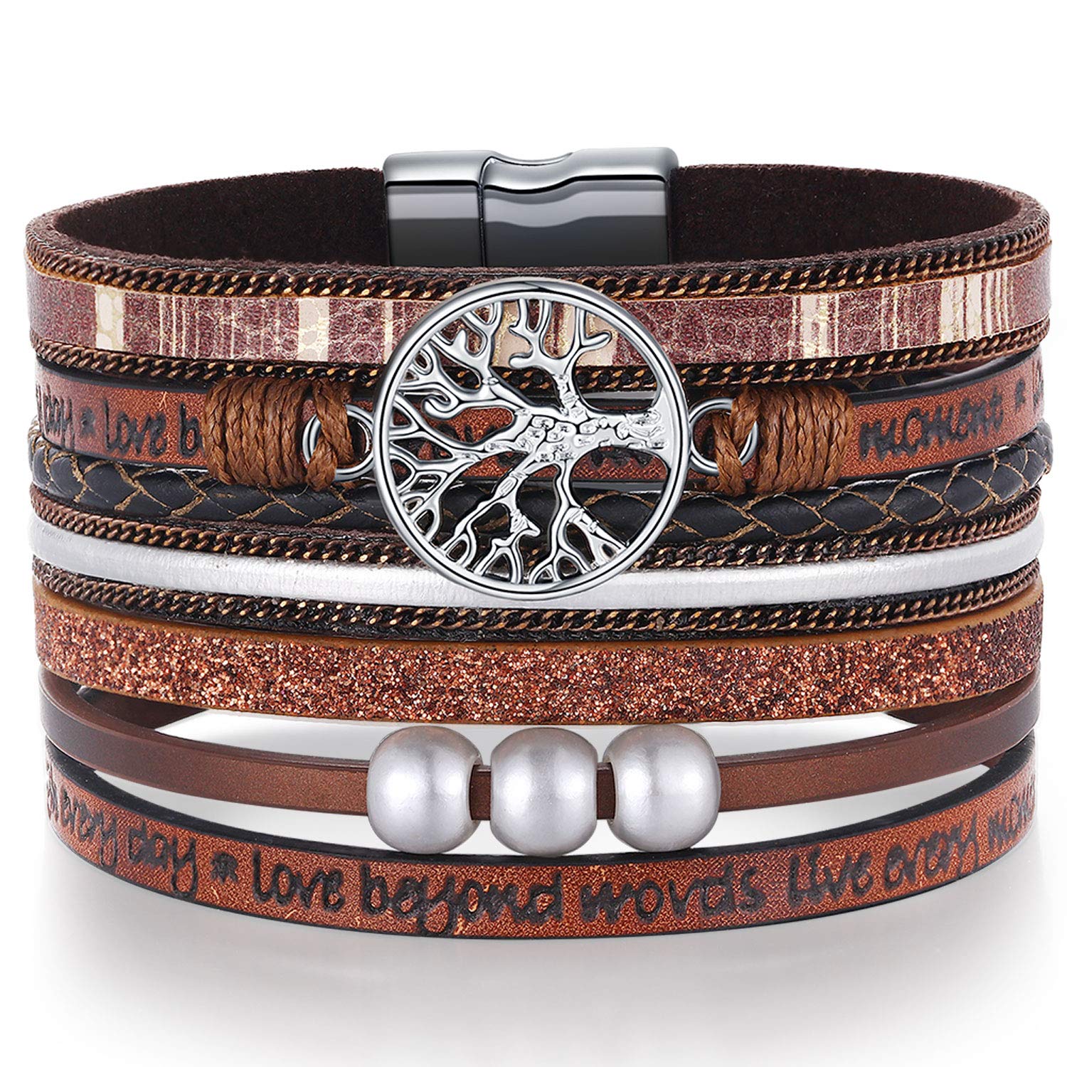 Desimtion Inspirational Tree of Life Boho Leather Wrap Bracelets for Women, Mothers Day Gifts for Mom Daughter, Bohemian Jewelry for Women Teen Girls