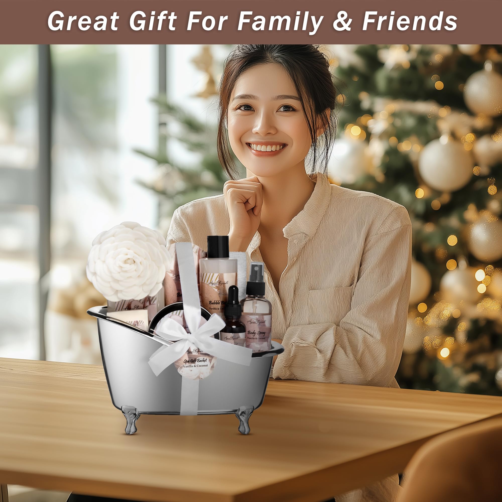 Spa Gift Baskets For Women - Luxury Bath Spa Kit Includes Body Wash, Bubble Bath, Lotion, Body Butter, Soap, Body Spray, Shower Puff, and Towel