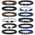 Giovanchi 4-12PCS Bracelets for Men, 8MM Mens Bracelets Lava Rock Black Obsidian Howlite Tiger Eye Beaded Natural Stone Bracelet Jewelry Gifts for Birthday Christmas