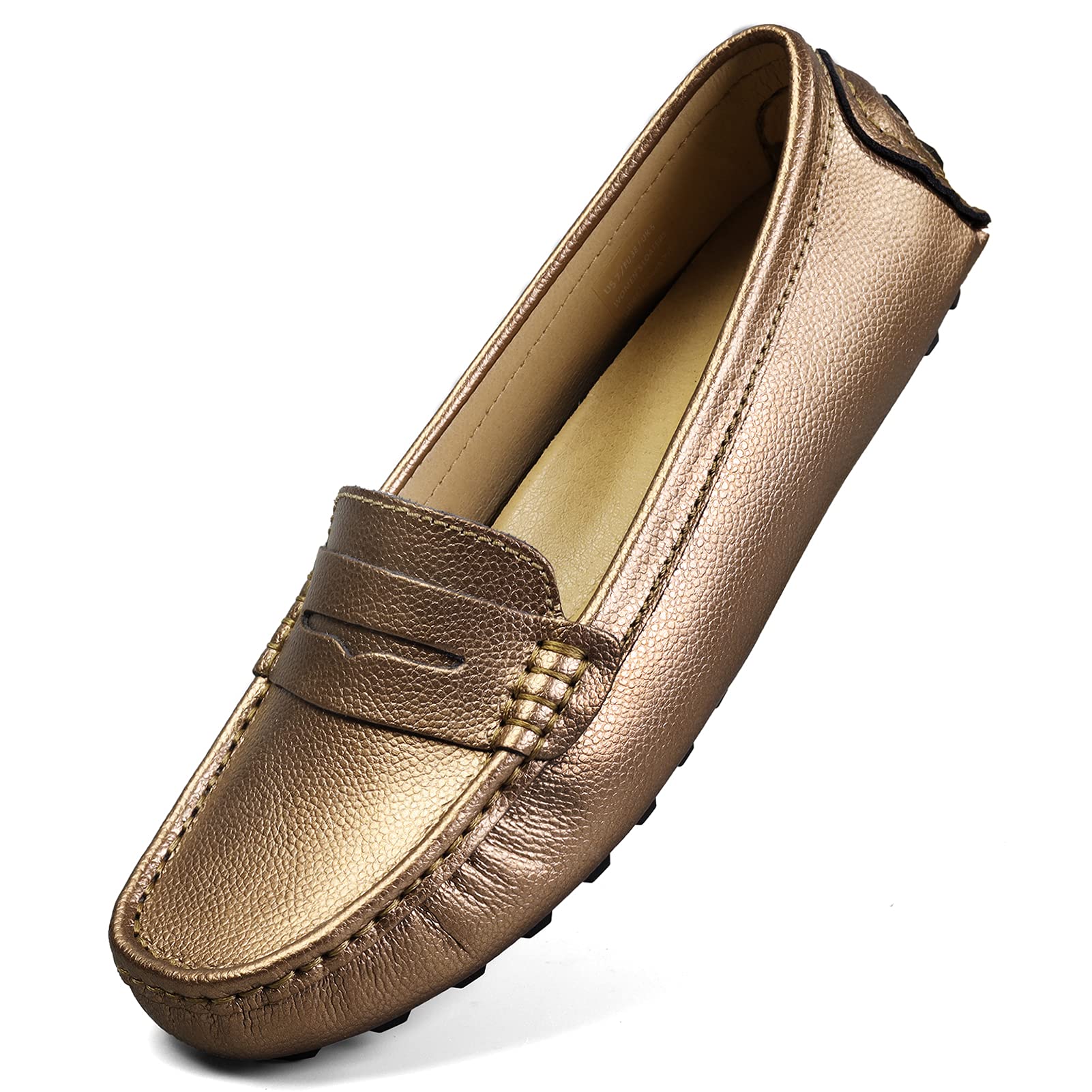Artisure Women's Classic Comfort Leather Penny Loafers Casual Slip-Ons Lightweight Walking Flats Driving Mocs Boat Shoes
